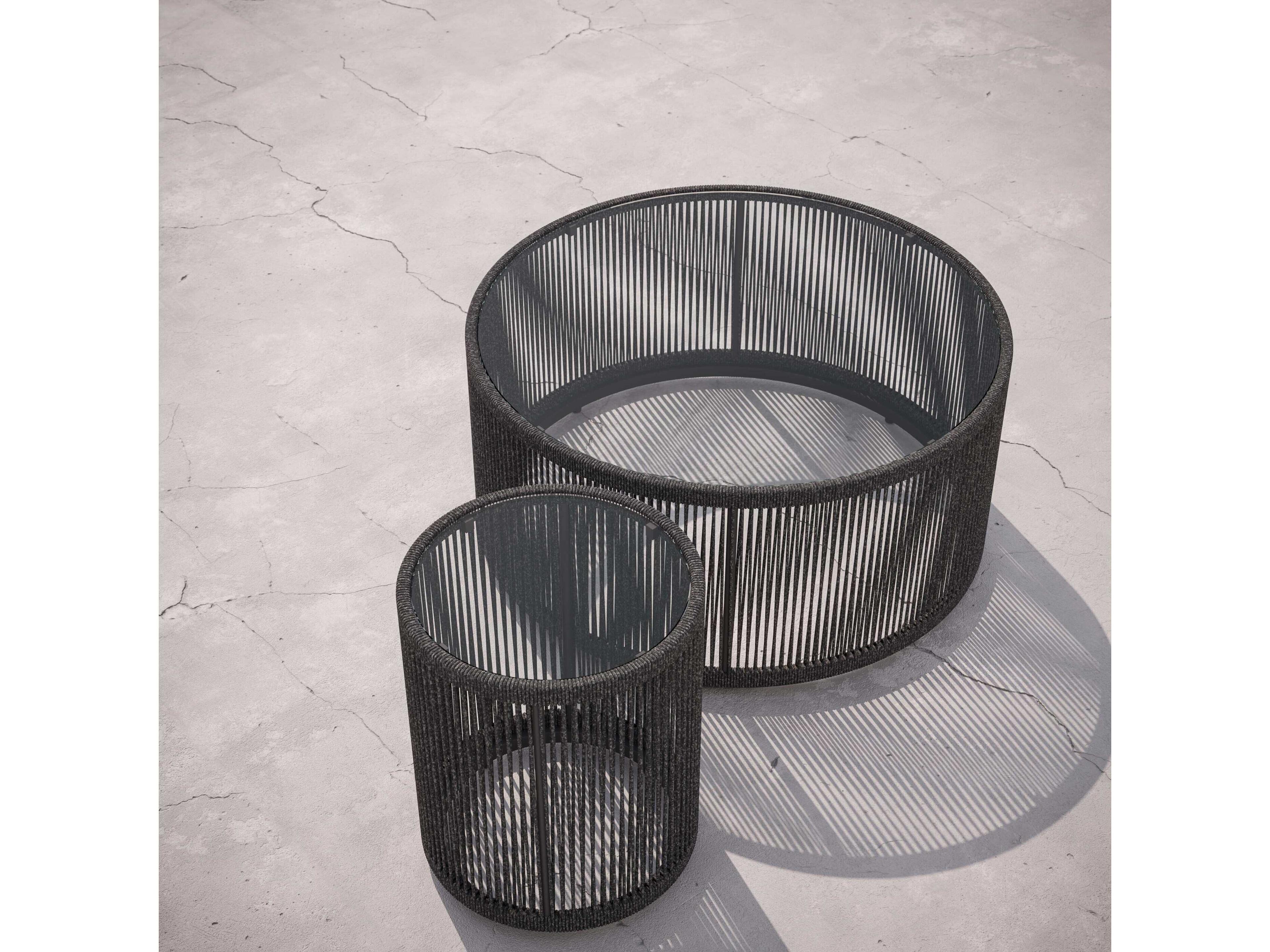 Azzurro Living Malta Pebble All-weather Textelene Rope Round End Table