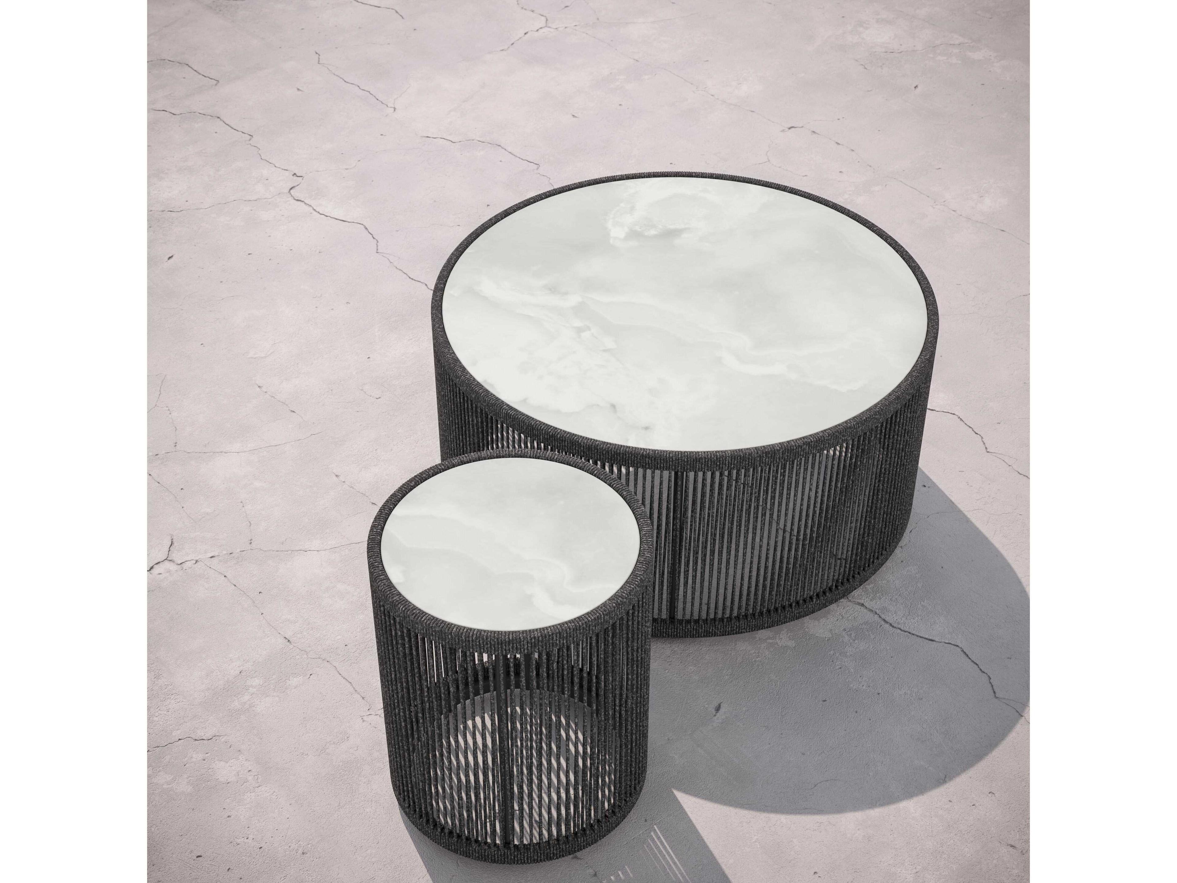 Azzurro Living Malta Pebble All-weather Textelene Rope Round End Table
