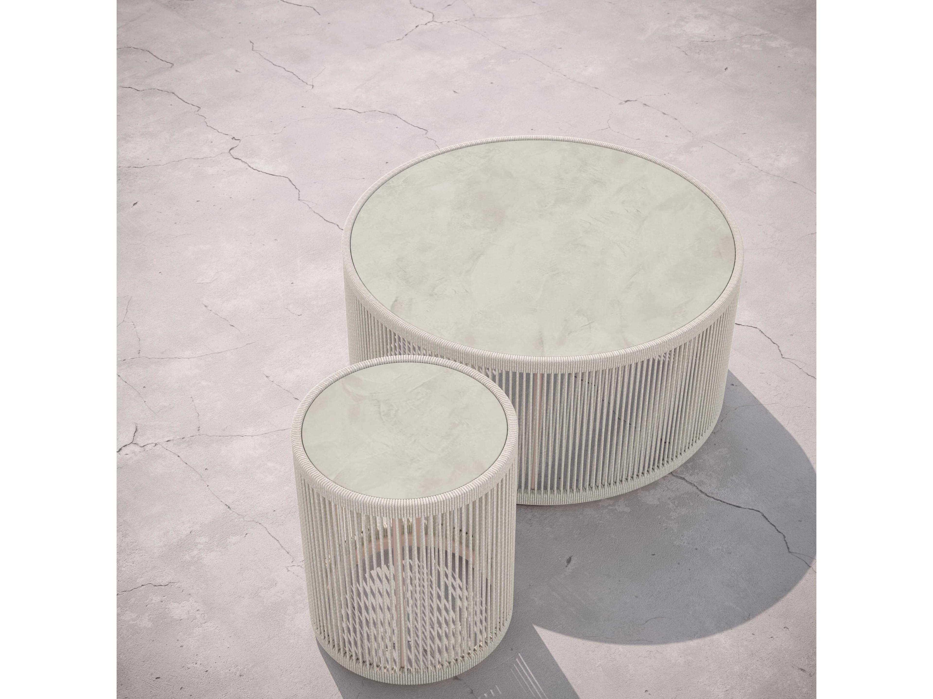 Azzurro Living Malta Birch All-weathertextelene Rope Round Coffee Table