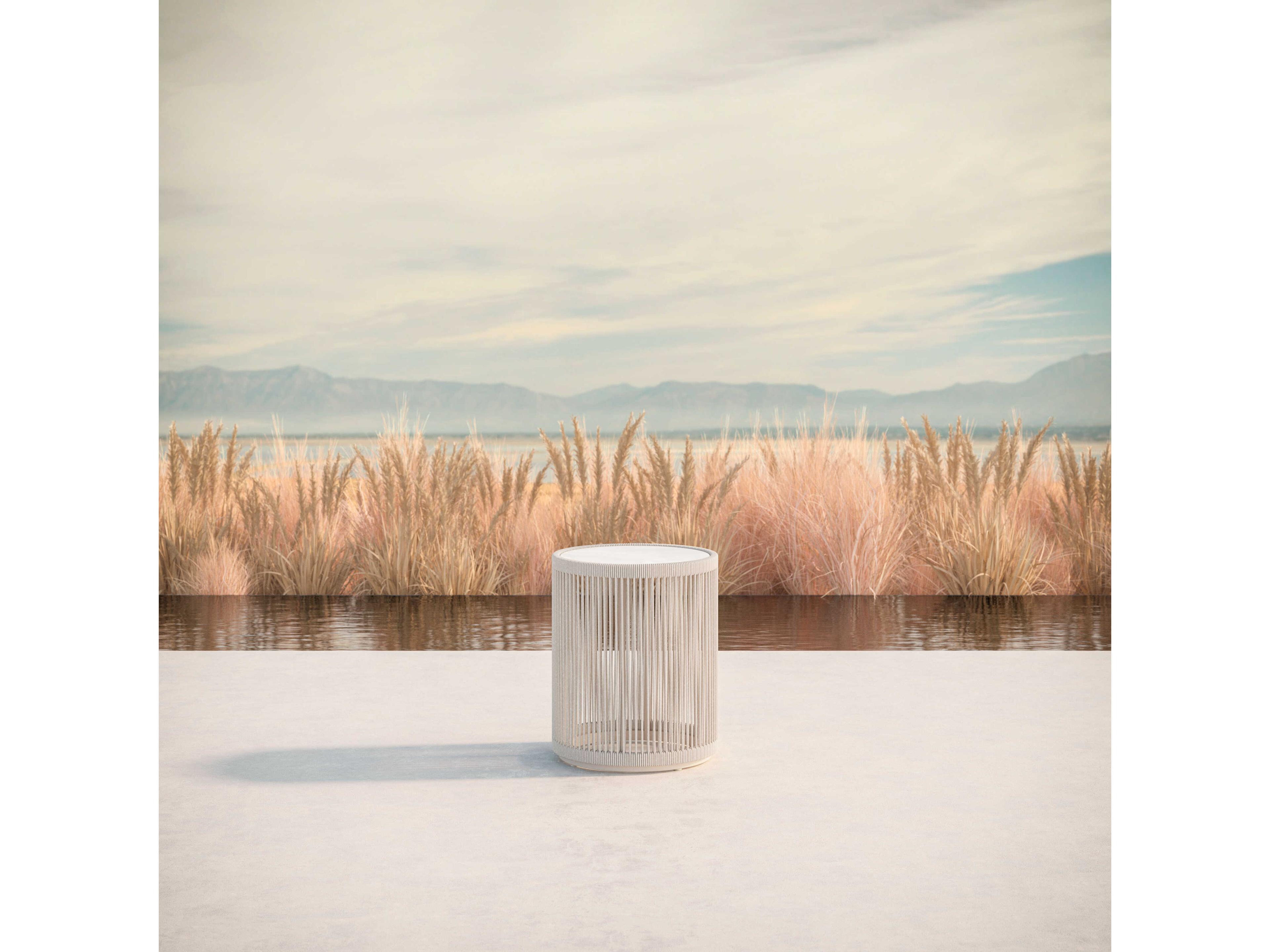 Azzurro Living Malta Birch All-weathertextelene Rope Round End Table