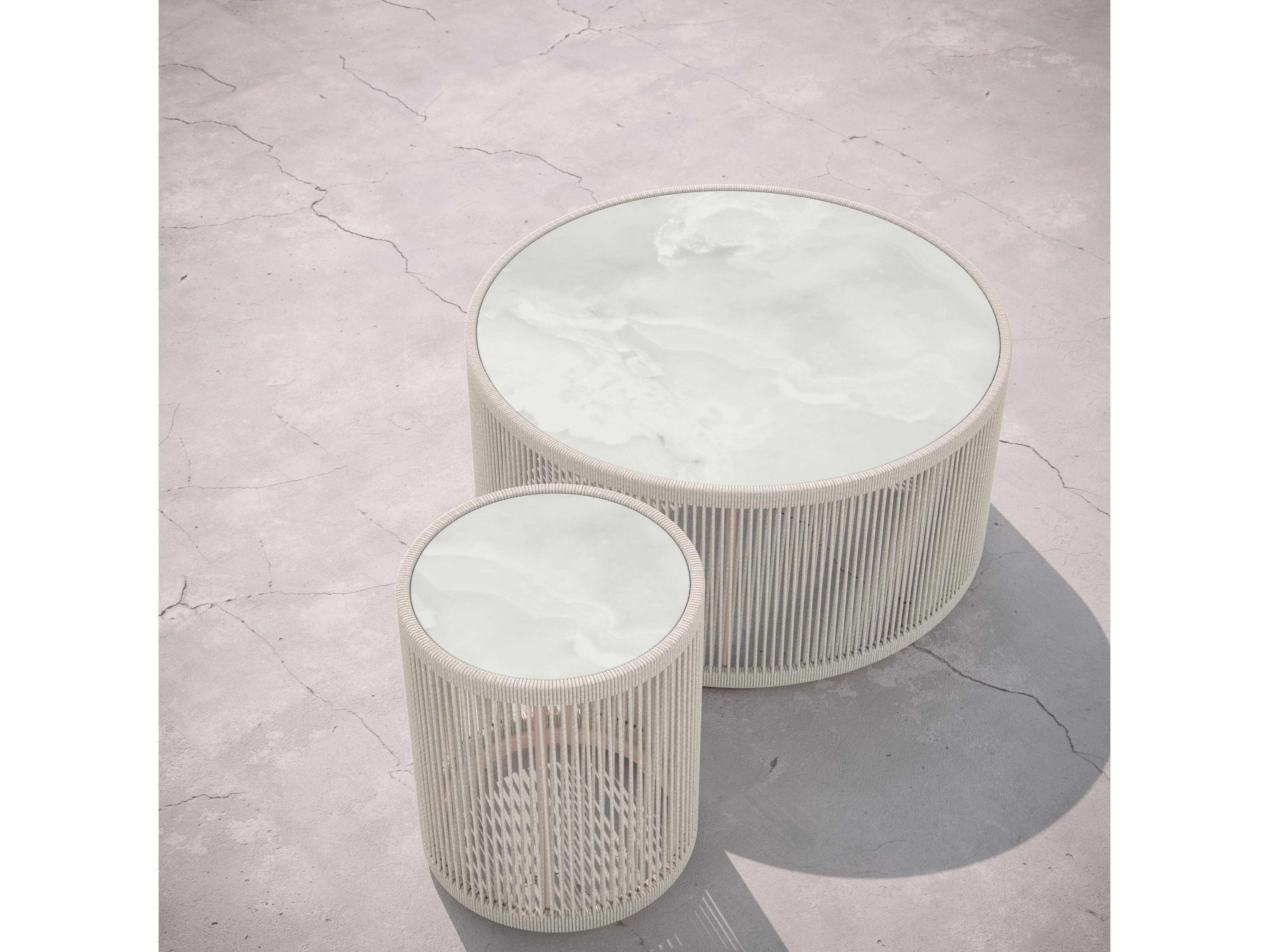 Azzurro Living Malta Birch All-weathertextelene Rope Round End Table