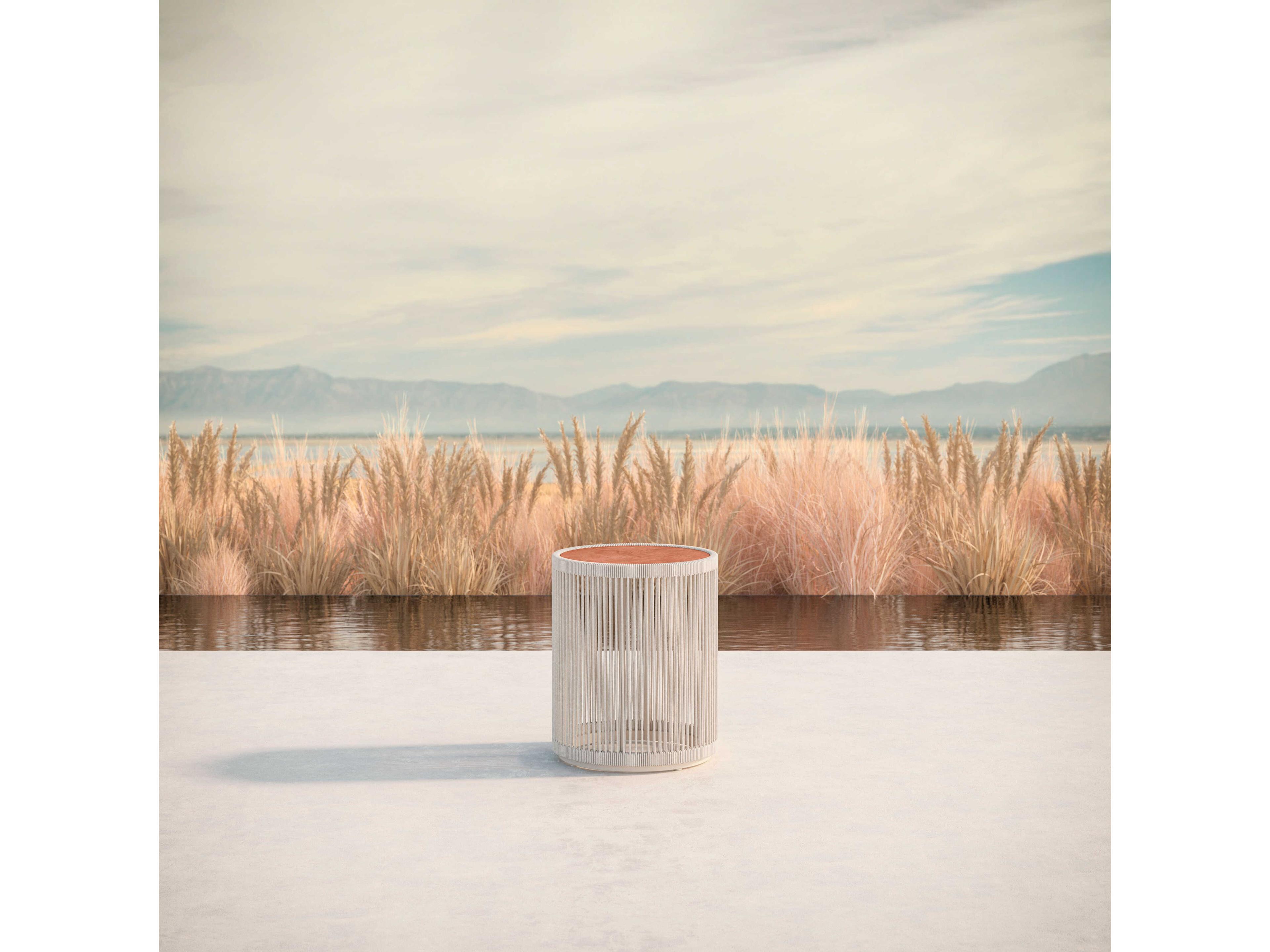 Azzurro Living Malta Birch All-weathertextelene Rope Round End Table