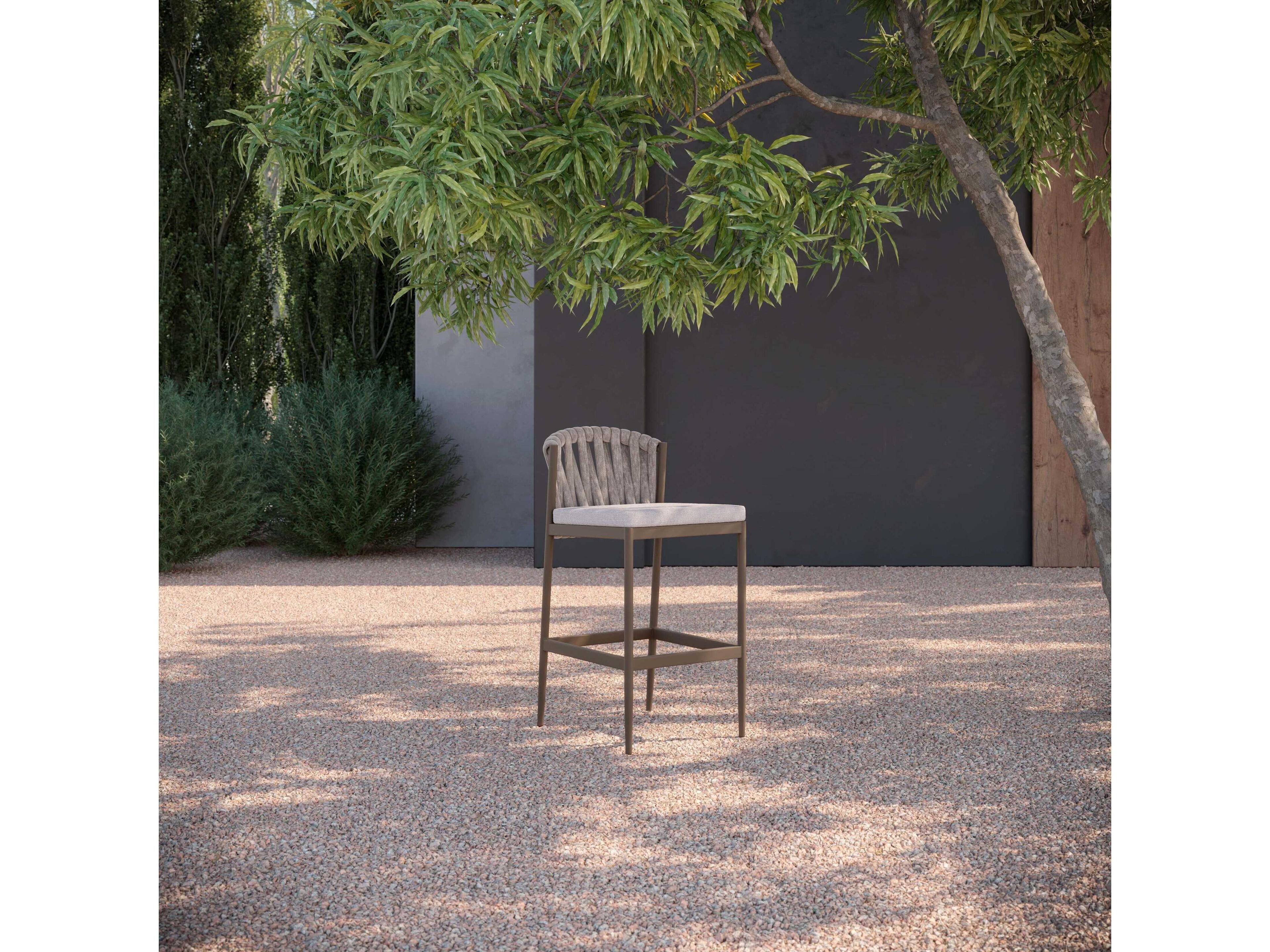 Azzurro Living Maui Matte Bronze Aluminum Rope Cushion Bar Stool