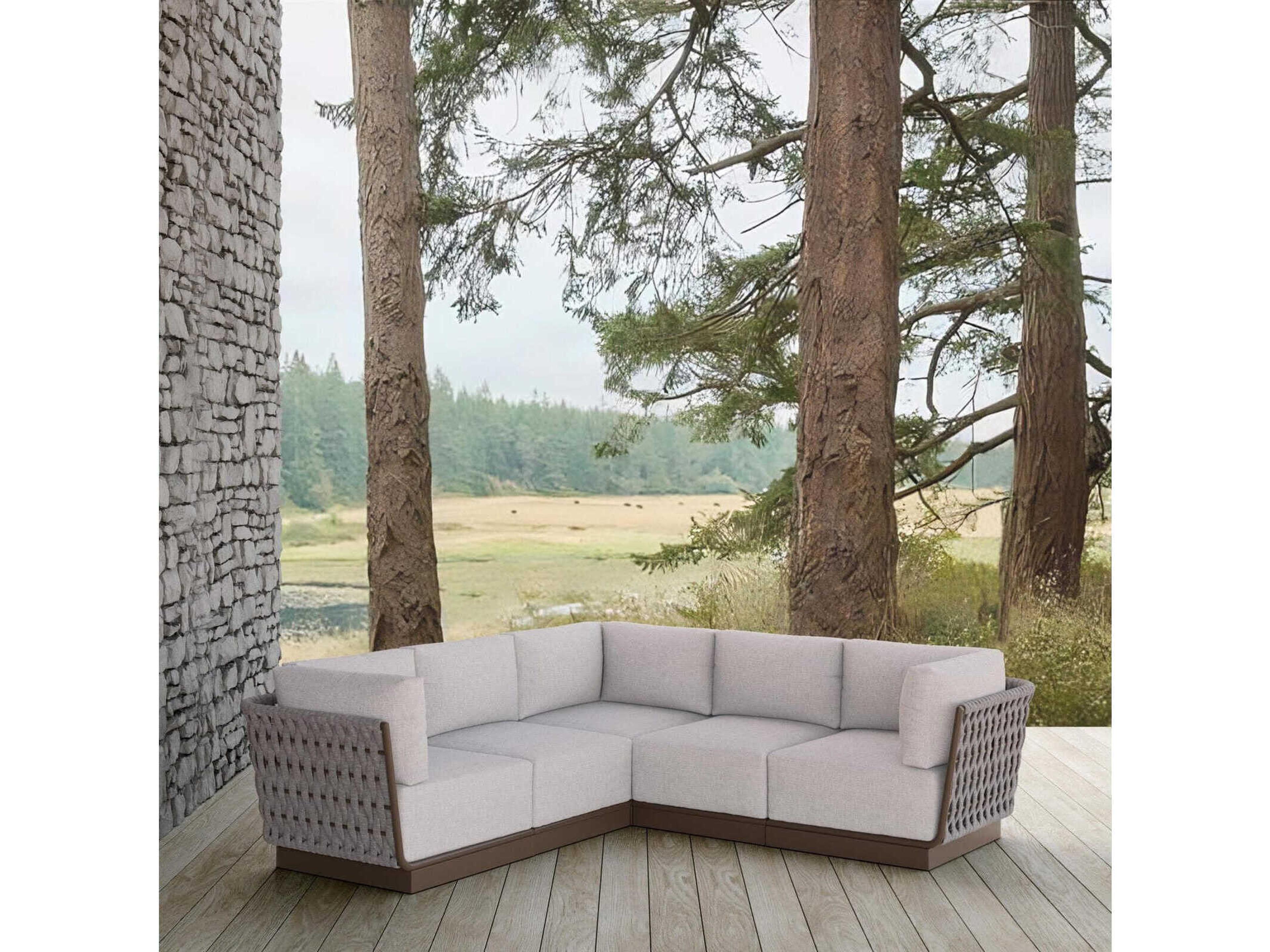 Azzurro Living Maui Matte Bronze Aluminum Rope Cushion Sofa 7 Piece Sectional