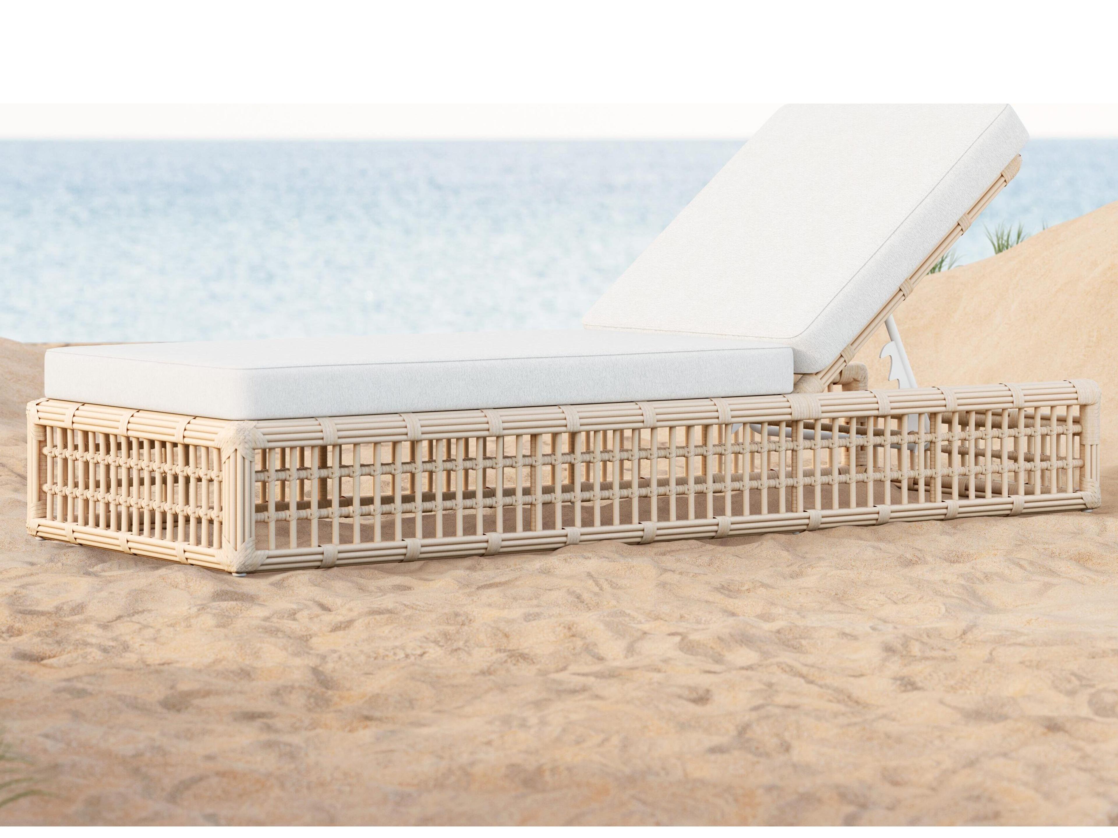 Azzurro Living Paloma Almond All-Weather Wicker Patio Chaise Lounge with Cloud Cushion