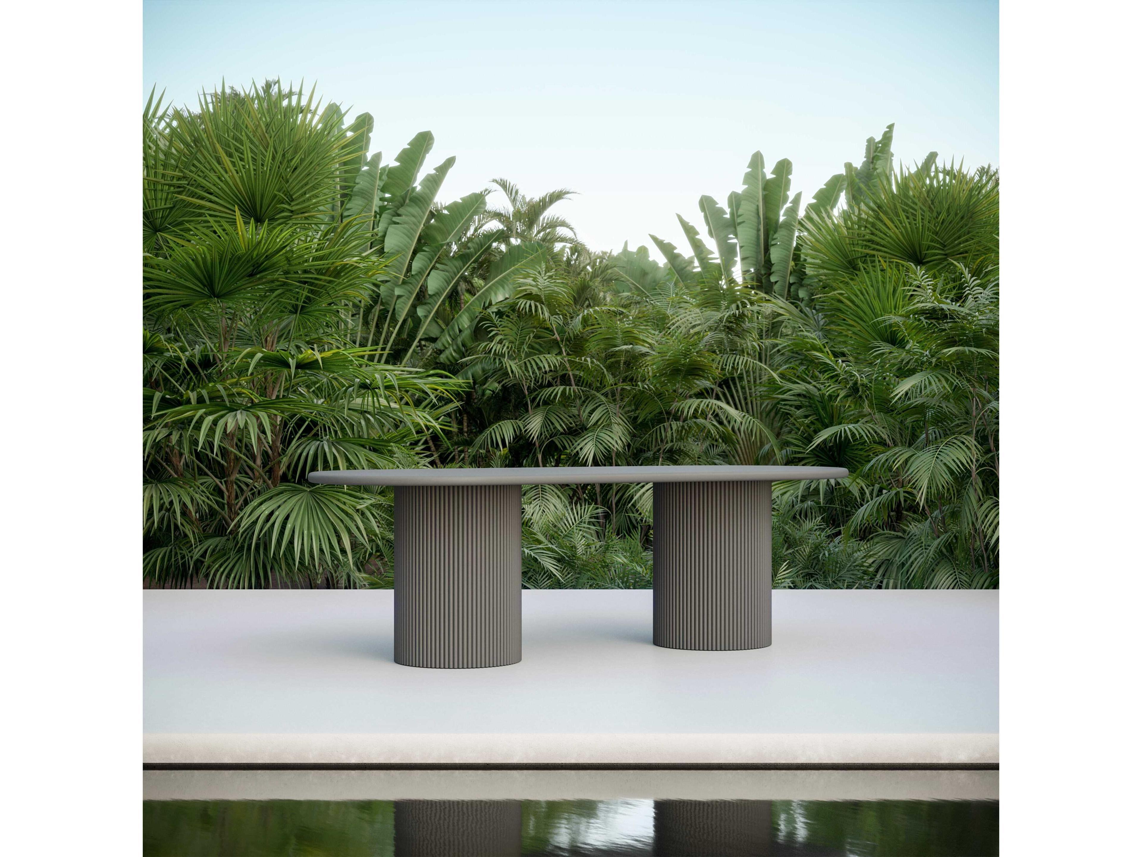 Azzurro Living Palma Matte Charcoal Aluminum Oval Dining Table