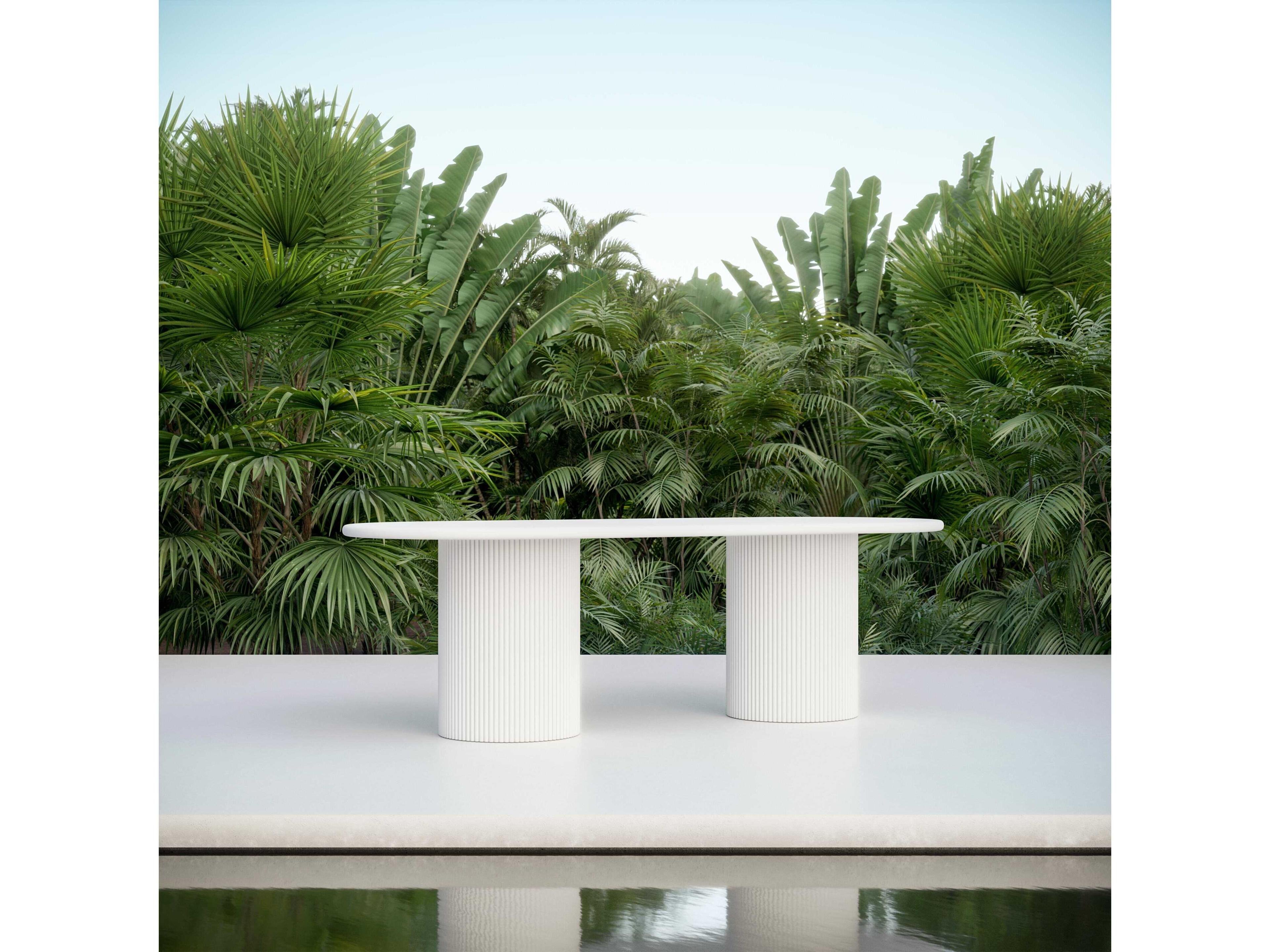 Azzurro Living Palma Matte White Aluminum Oval Dining Table