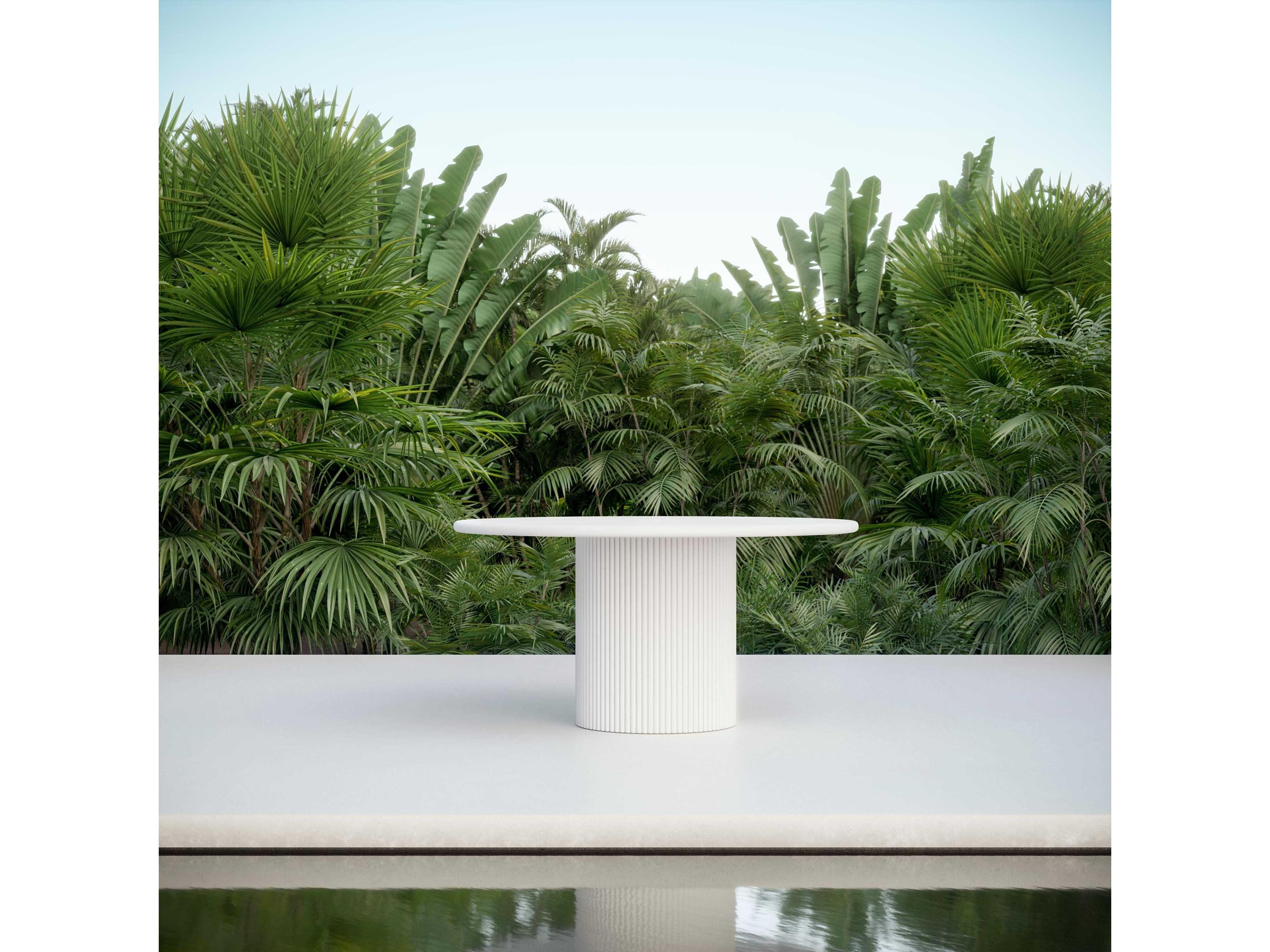 Azzurro Living Palma Matte White Aluminum Round Dining Table