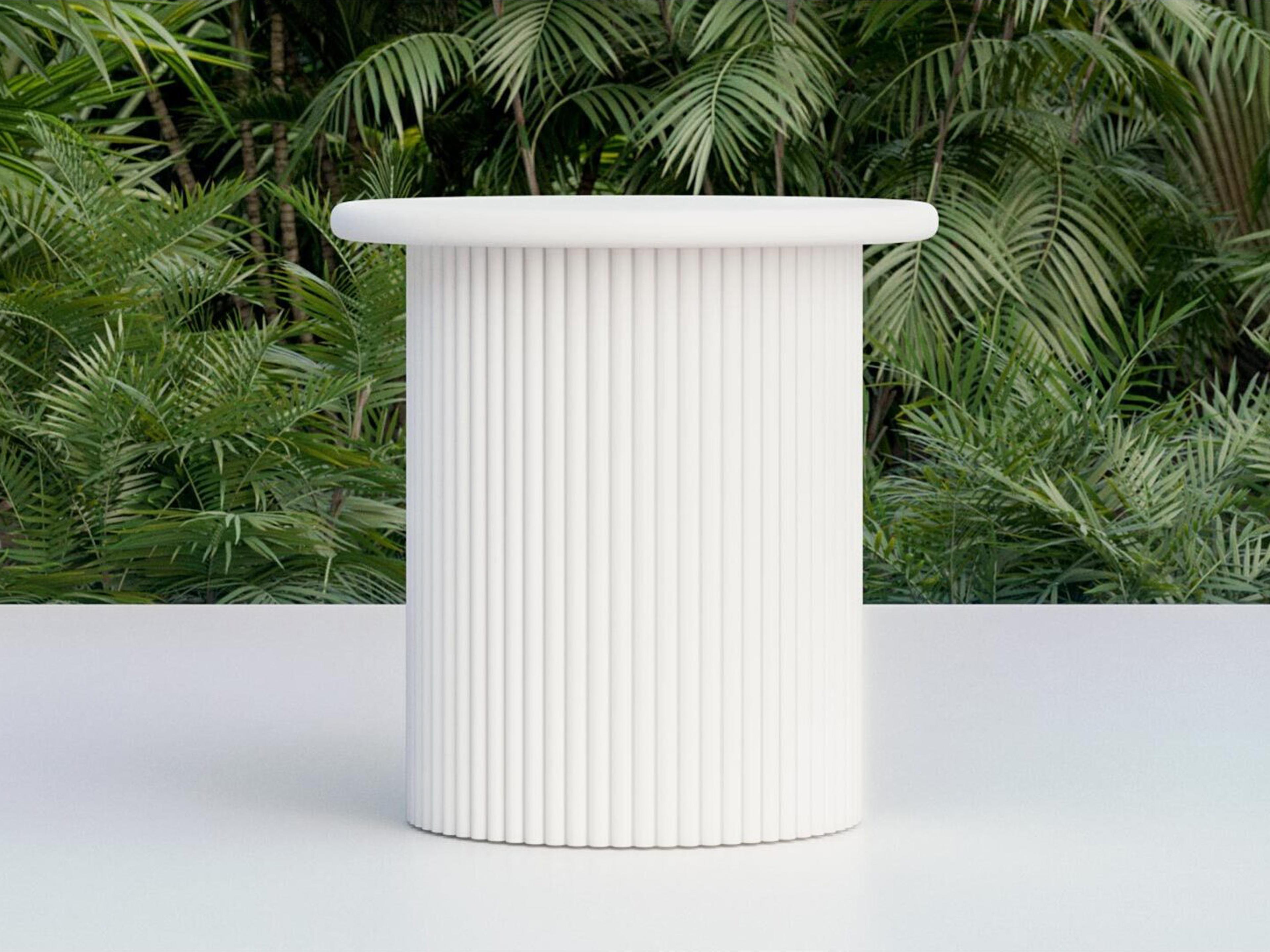 Azzurro Living Palma Matte White Aluminum Round Patio Side Table