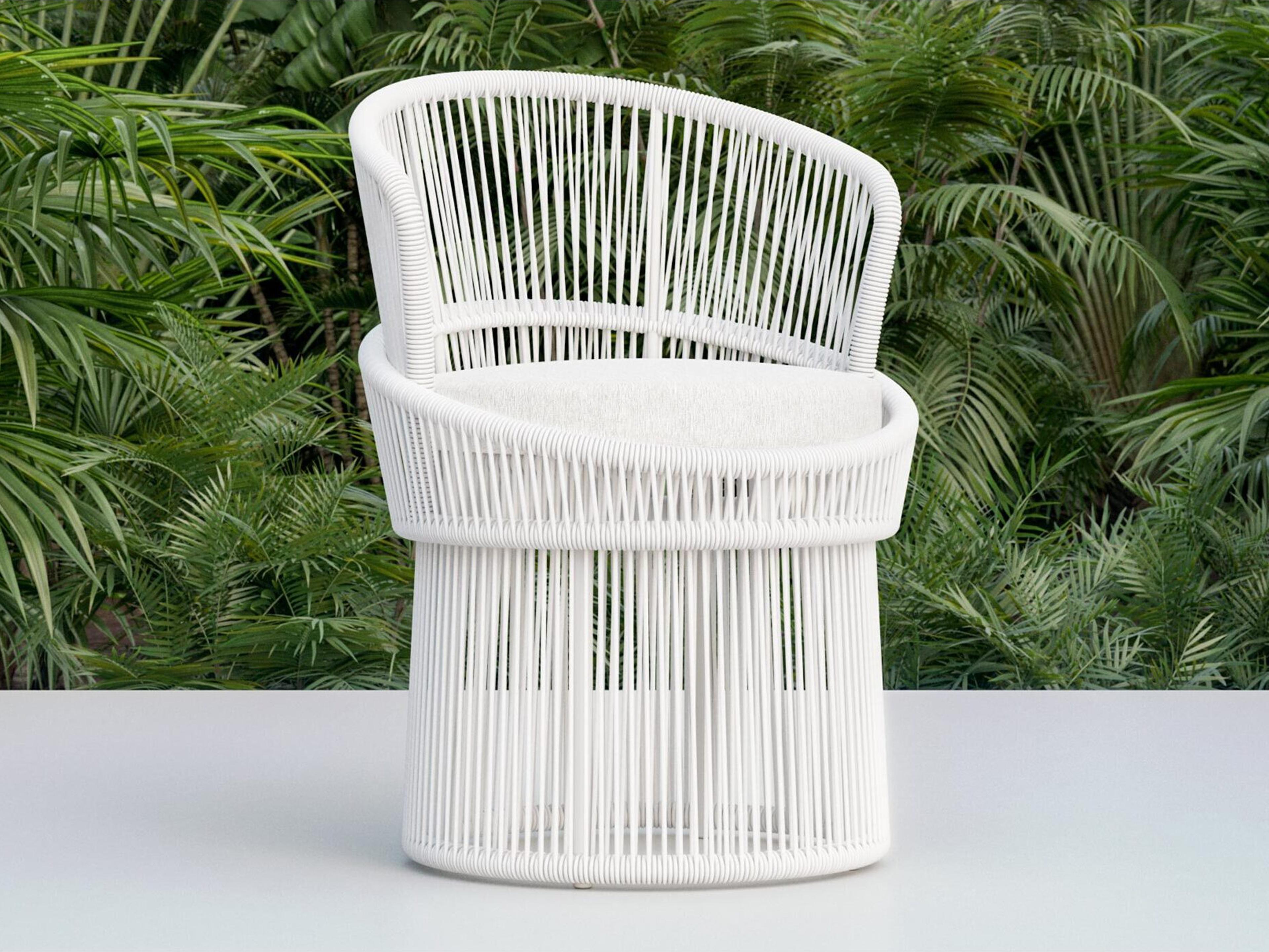 Azzurro Living Palma White Mist All-Weather Rope Swivel Patio Dining Arm Chair with Cloud Cushion
