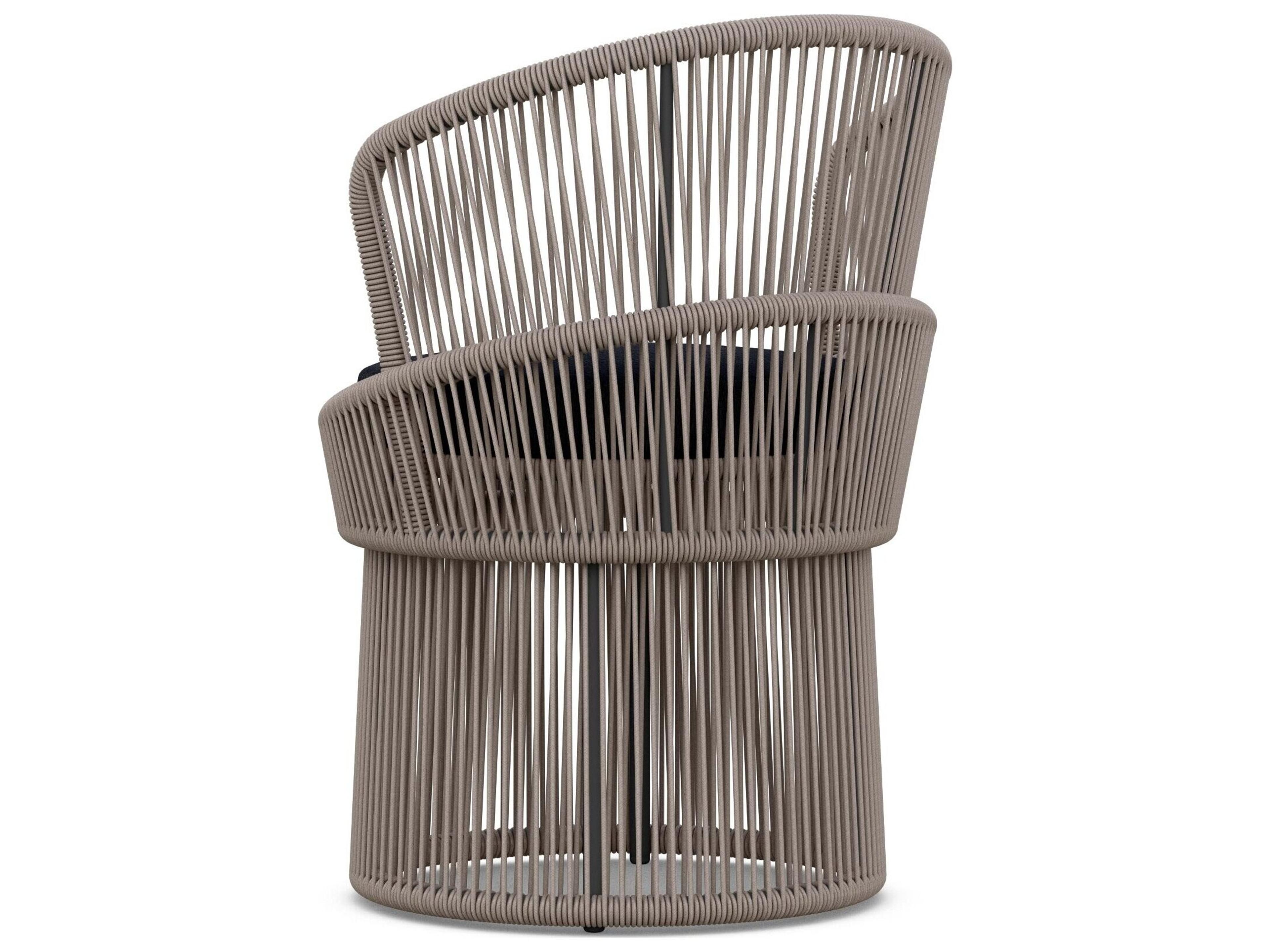 Azzurro Living Palma Mocha All-Weather Rope Swivel Outdoor Dining Arm Chair with Midnight Cushion