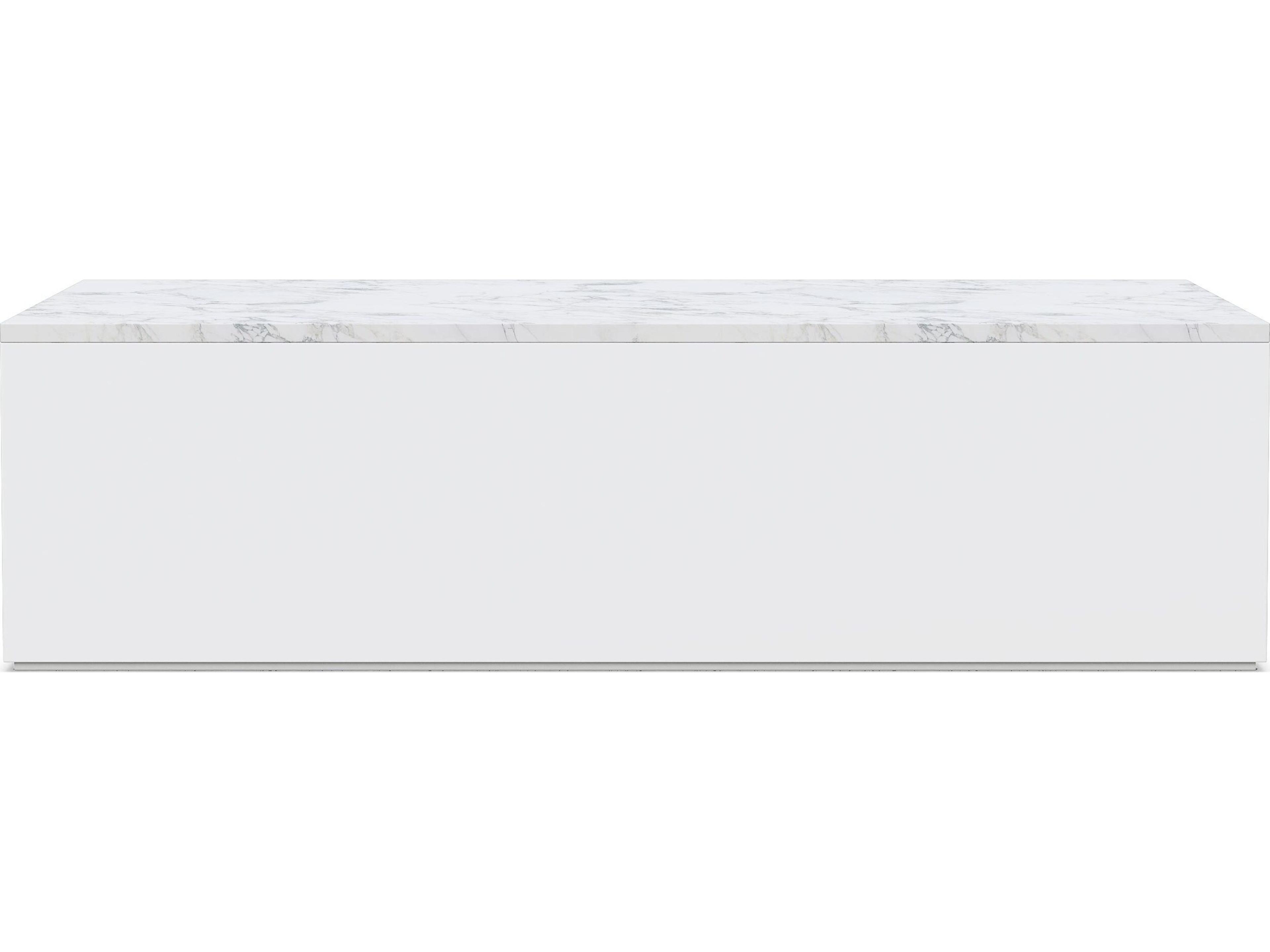 Azzurro Living Porto Matte White Aluminum Rectangular Marble Top Outdoor Patio Coffee Table