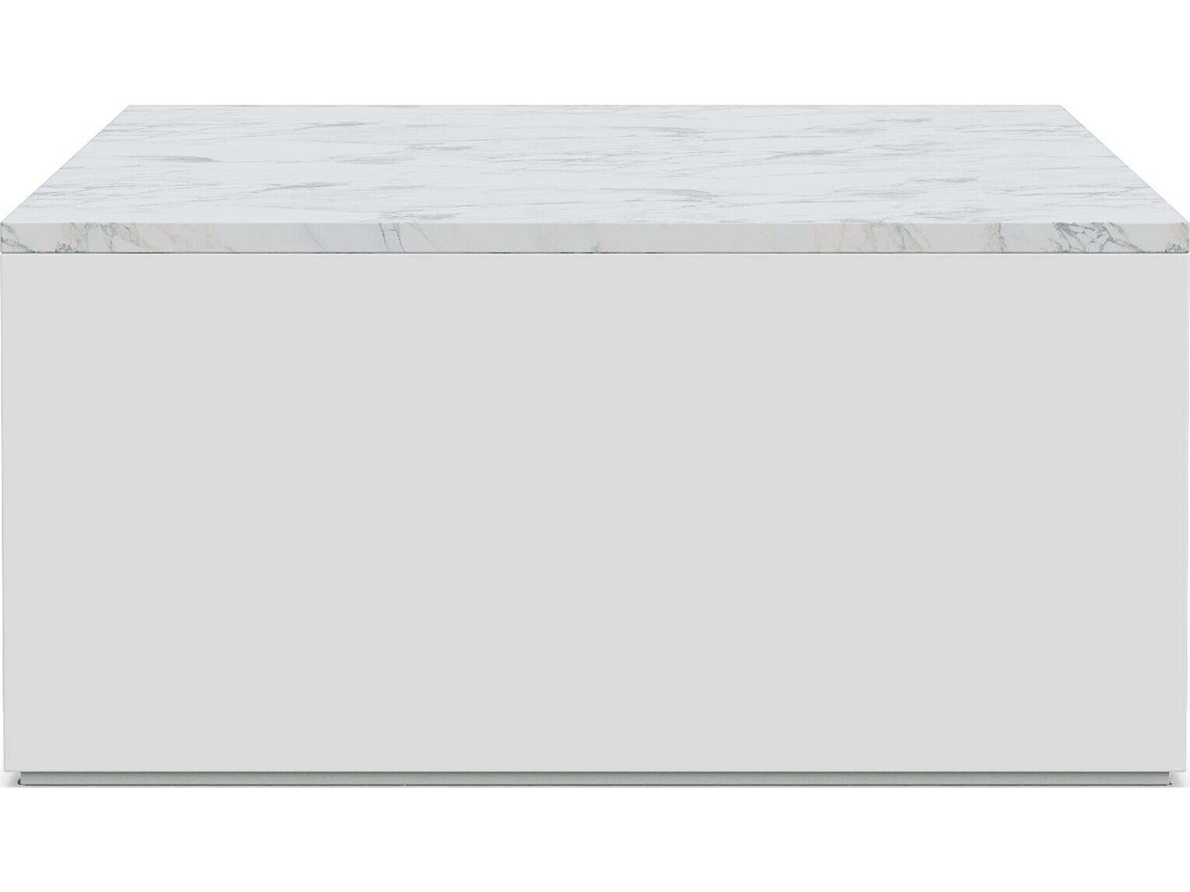 Azzurro Living Porto Matte White Aluminum Rectangular Marble Top Outdoor Patio Coffee Table