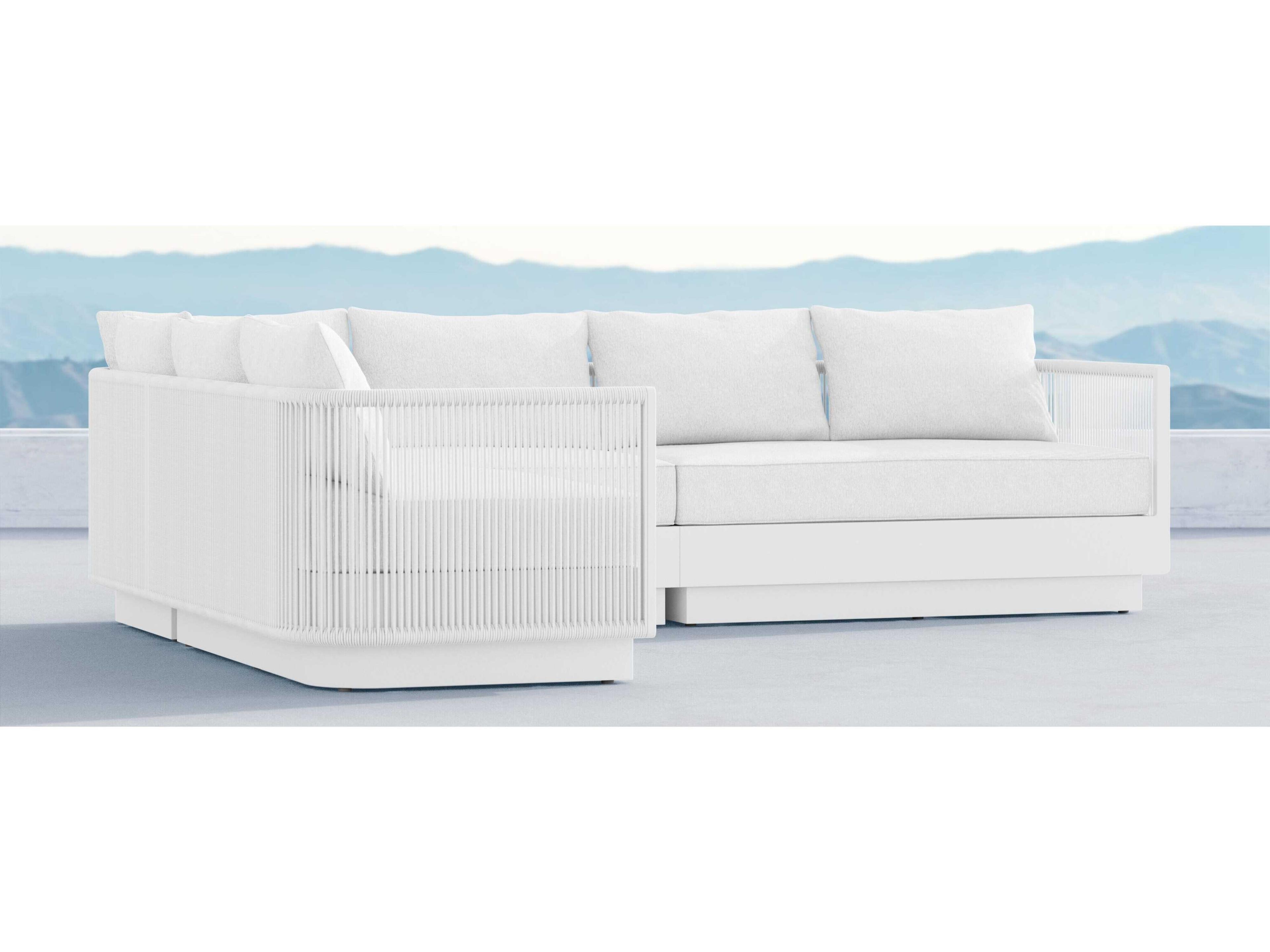 Azzurro Living Porto Matte White Aluminum Left Arm Rope Cushion Sectional Sofa