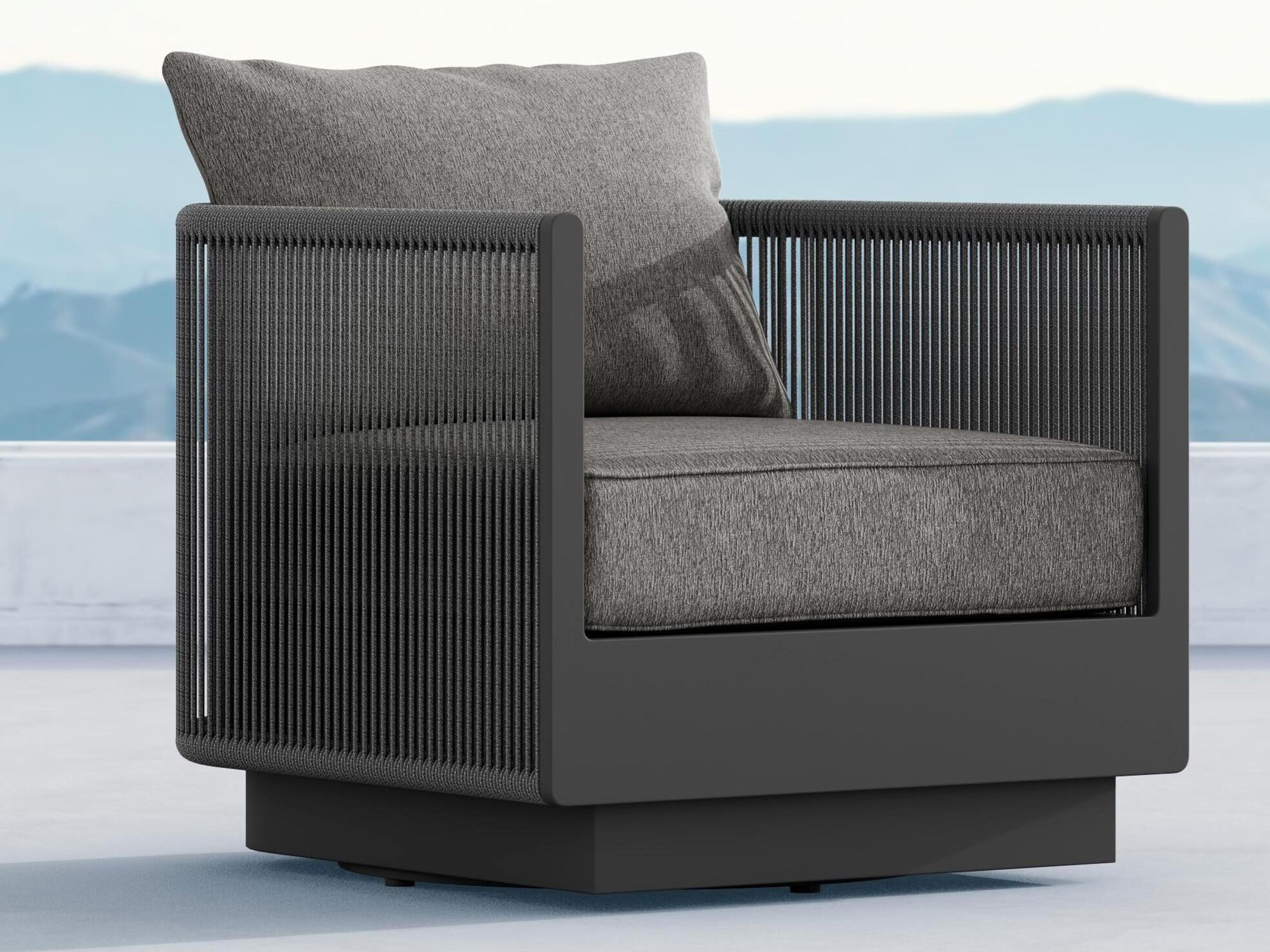 Azzurro Living Porto Ash All-Weather Rope Swivel Outdoor Patio Lounge Chair with Fog Cushion