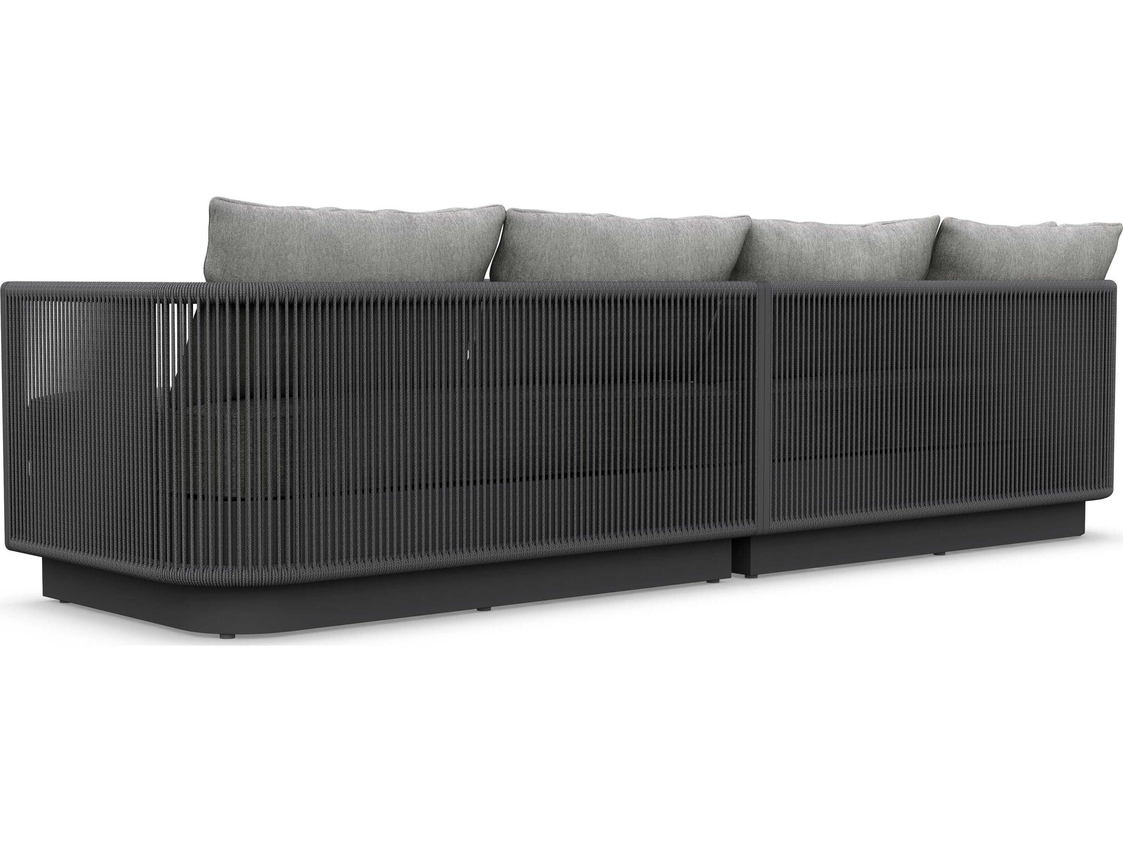 Azzurro Living Porto Matte Charcoal Left Arm Aluminum Rope Cushion Sectional Sofa