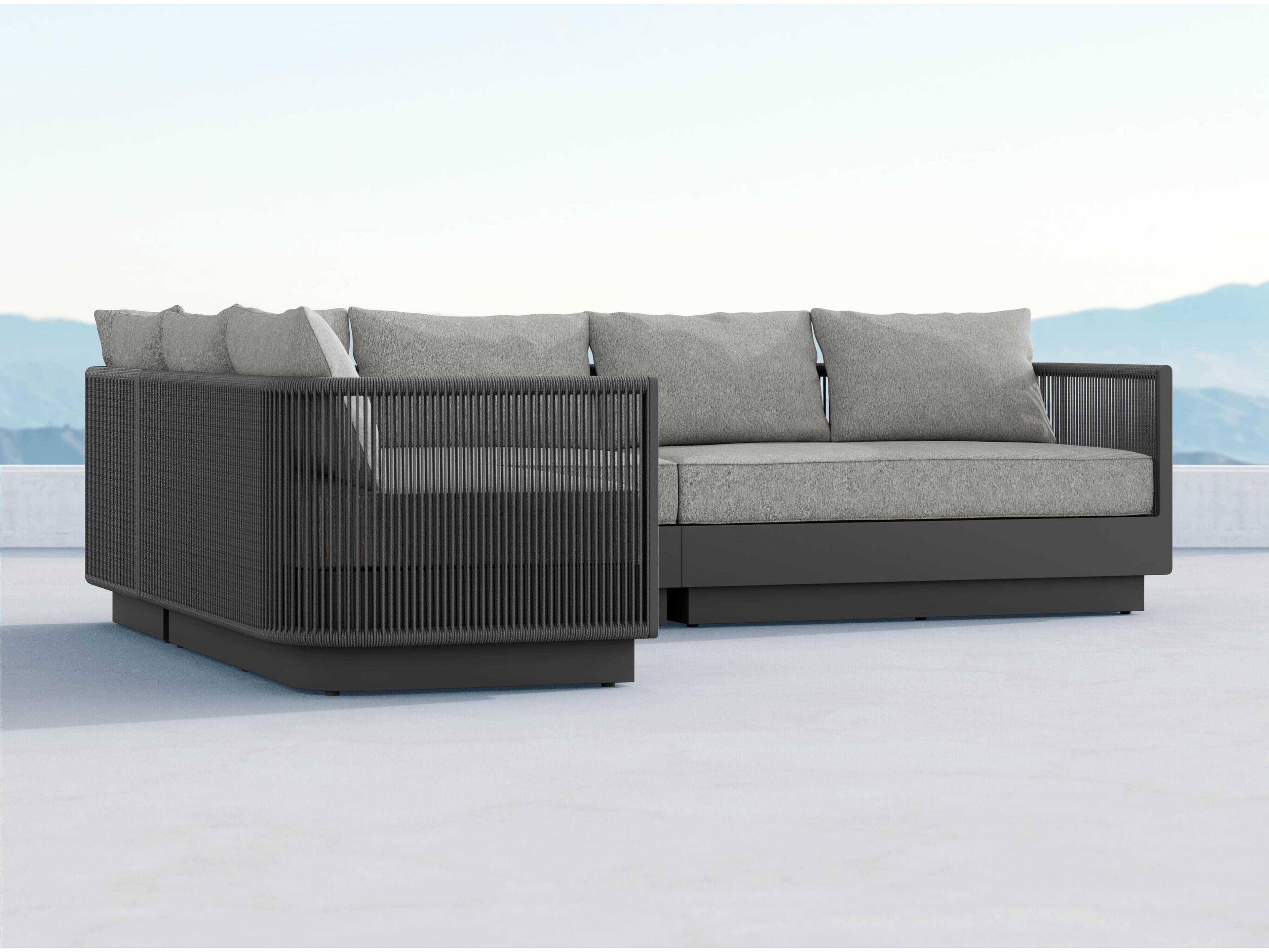 Azzurro Living Porto Matte Charcoal Left Arm Aluminum Rope Cushion Sectional Sofa