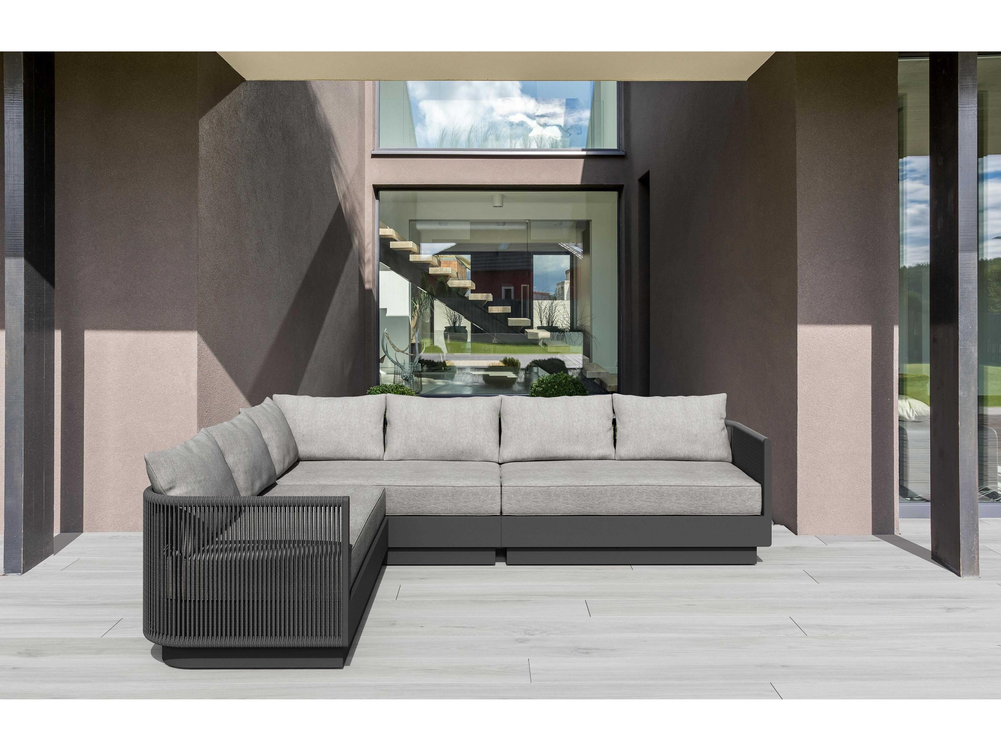 Azzurro Living Porto Matte Charcoal Left Arm Aluminum Rope Cushion Sectional Sofa