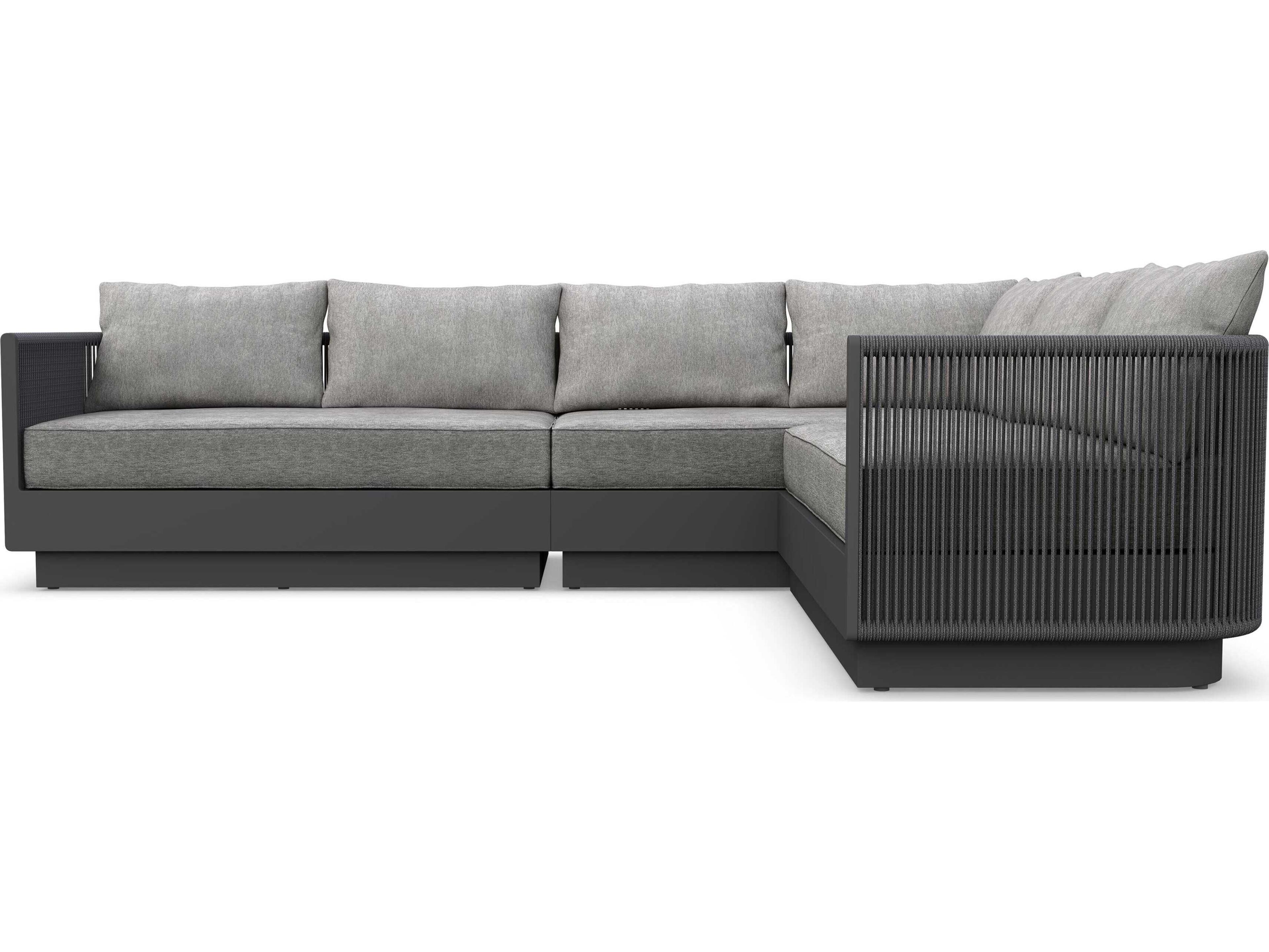 Azzurro Living Porto Matte Charcoal Right Arm Aluminum Rope Cushion Sectional Sofa