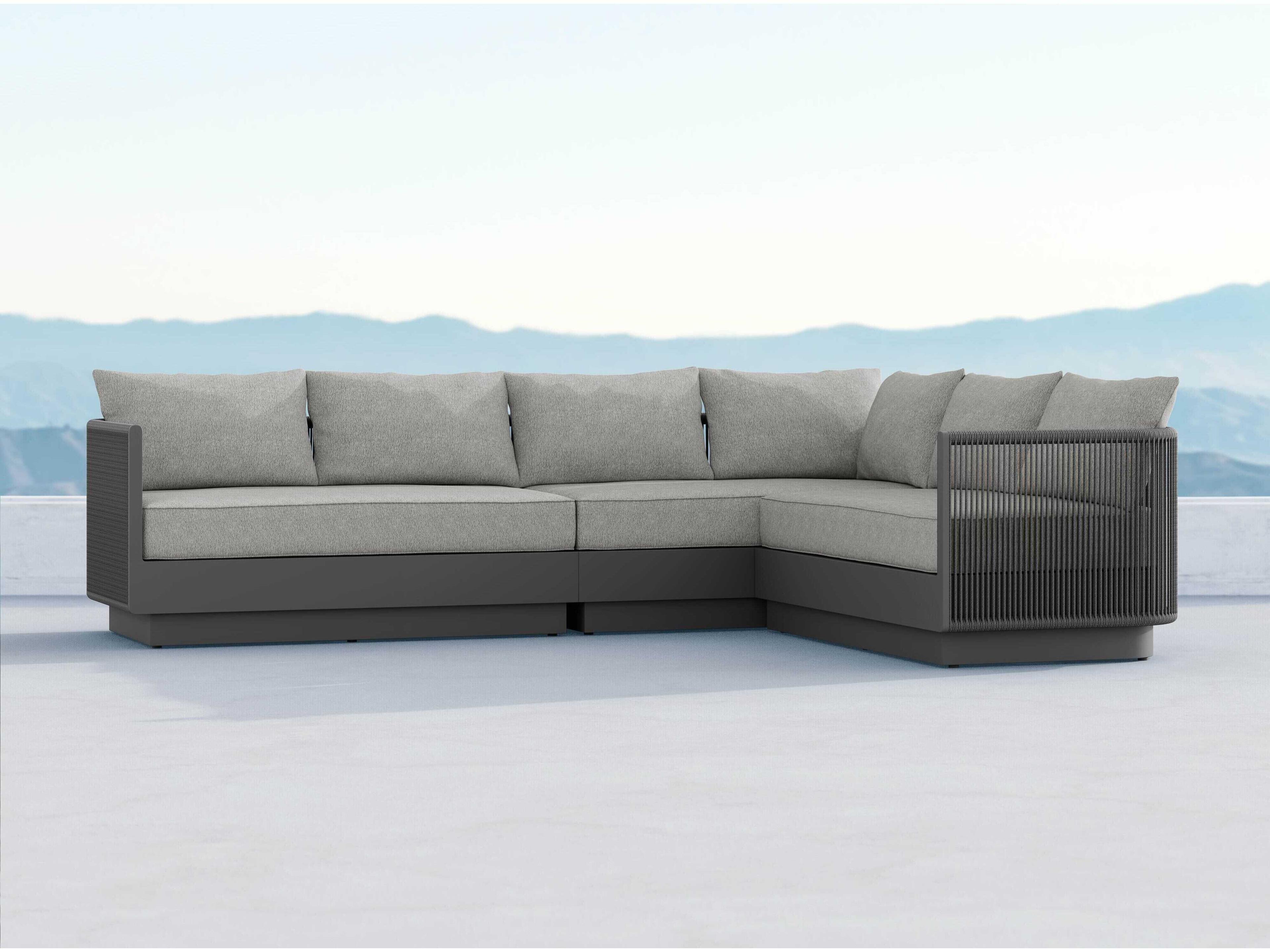 Azzurro Living Porto Matte Charcoal Right Arm Aluminum Rope Cushion Sectional Sofa