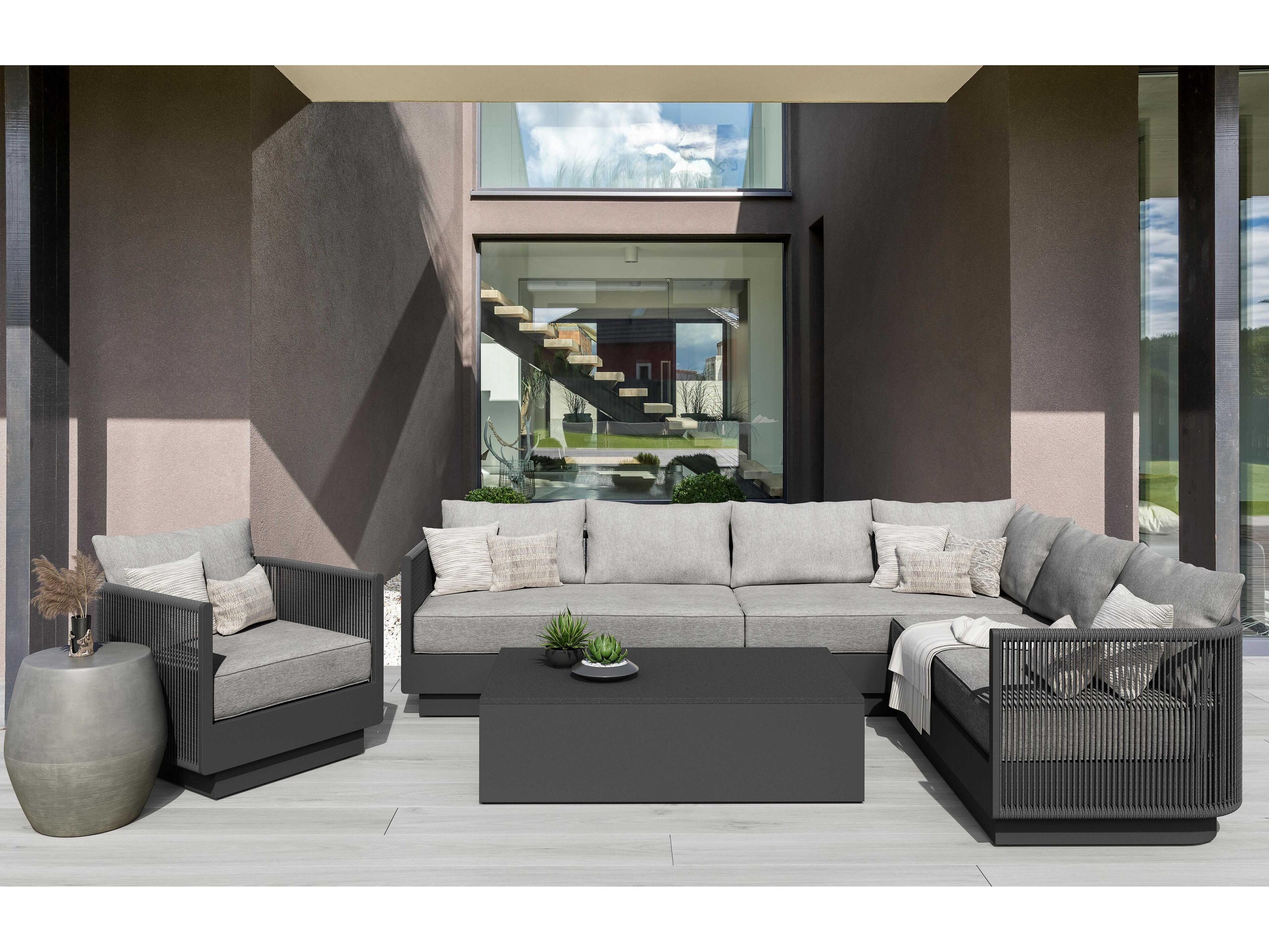 Azzurro Living Porto Matte Charcoal Right Arm Aluminum Rope Cushion Sectional Sofa