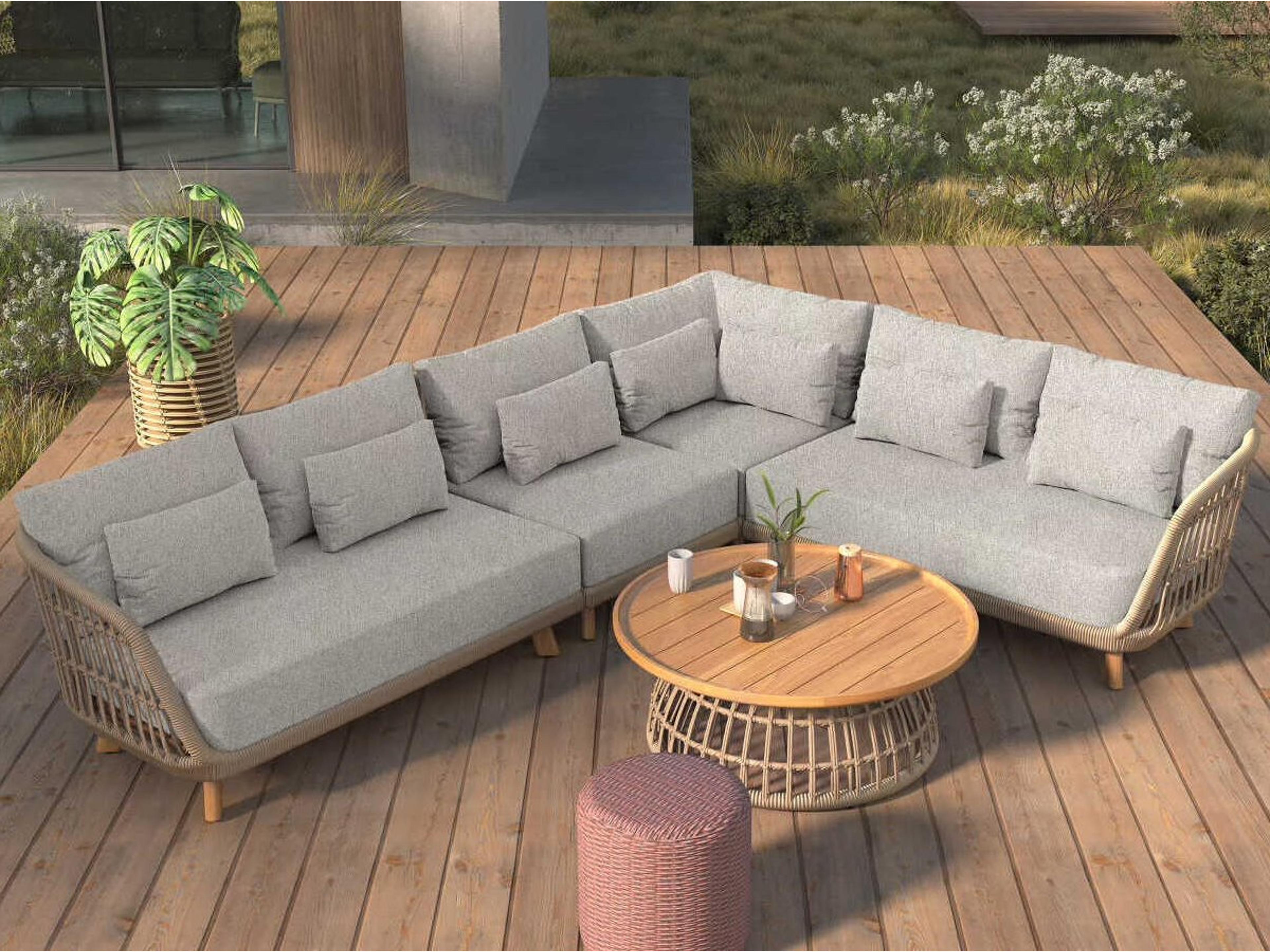 Sicily Wood Cushion Lounge Sectional Set