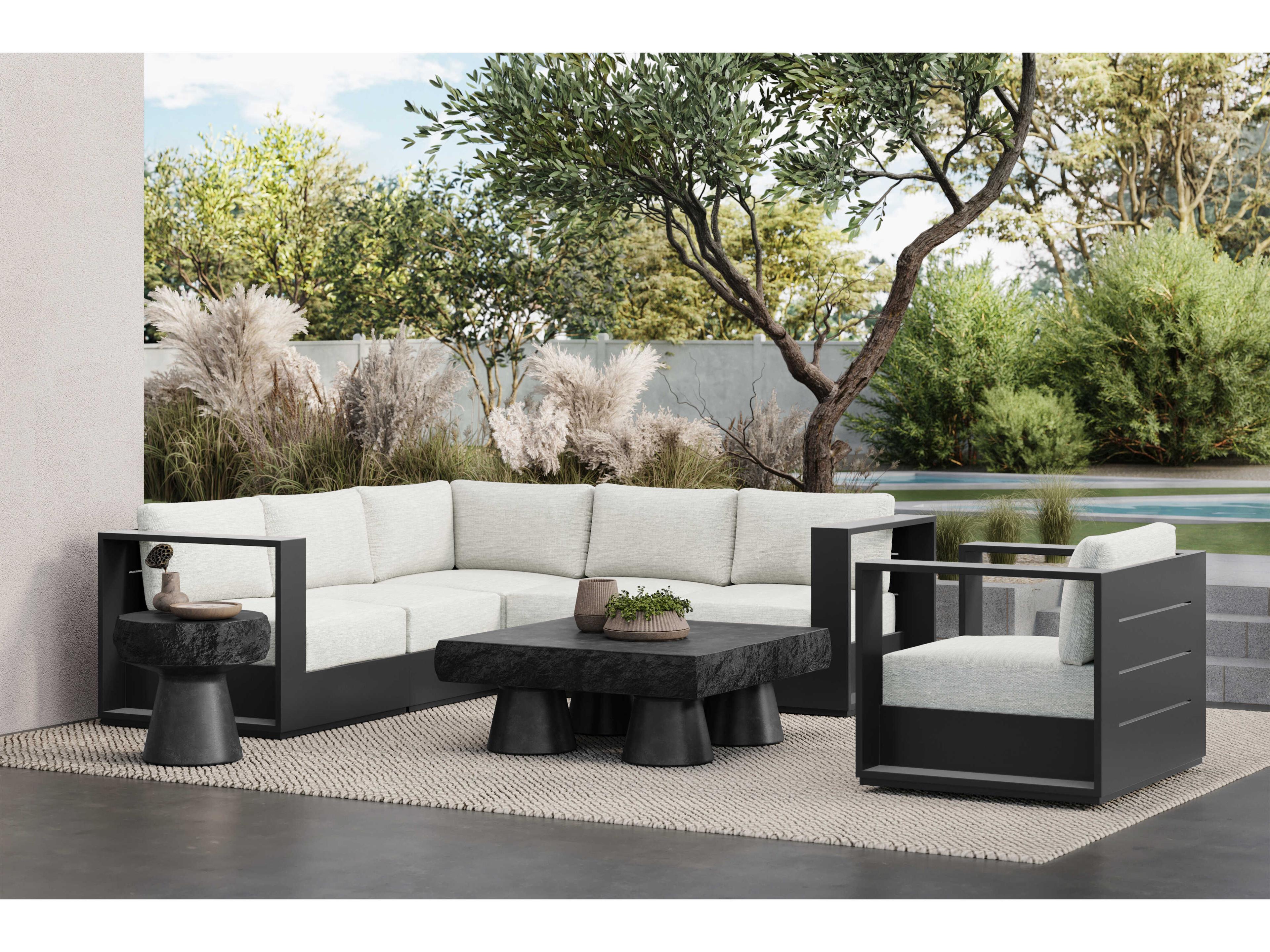 Azzurro Living Sydney Matte Charcoal Aluminum Rope Cushion 5 Piece Sectional Sofa 