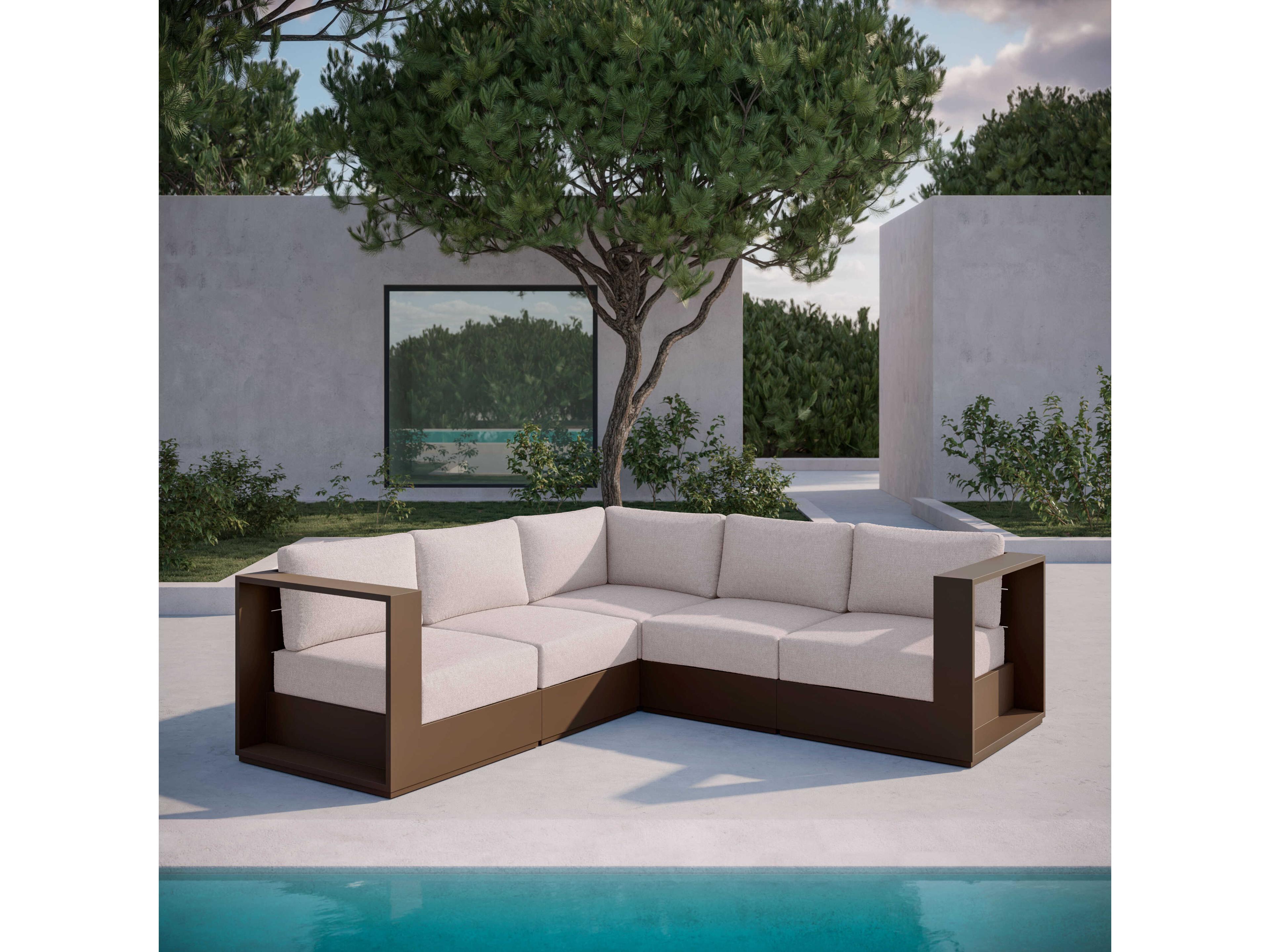 Azzurro Living Sydney Matte Bronze Aluminum Rope Cushion 5 Piece Sectional Sofa