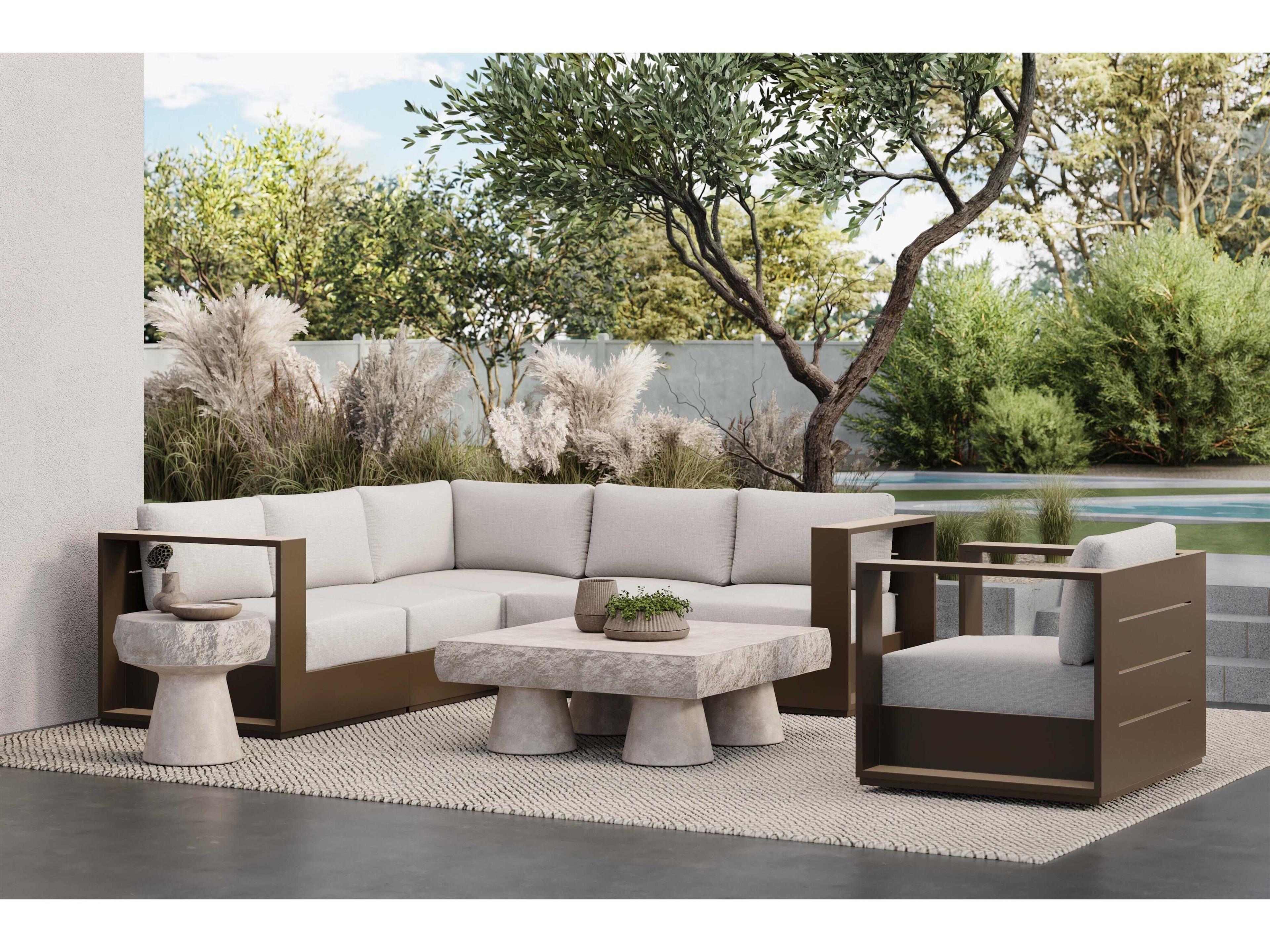 Azzurro Living Sydney Matte Bronze Aluminum Rope Cushion 5 Piece Sectional Sofa