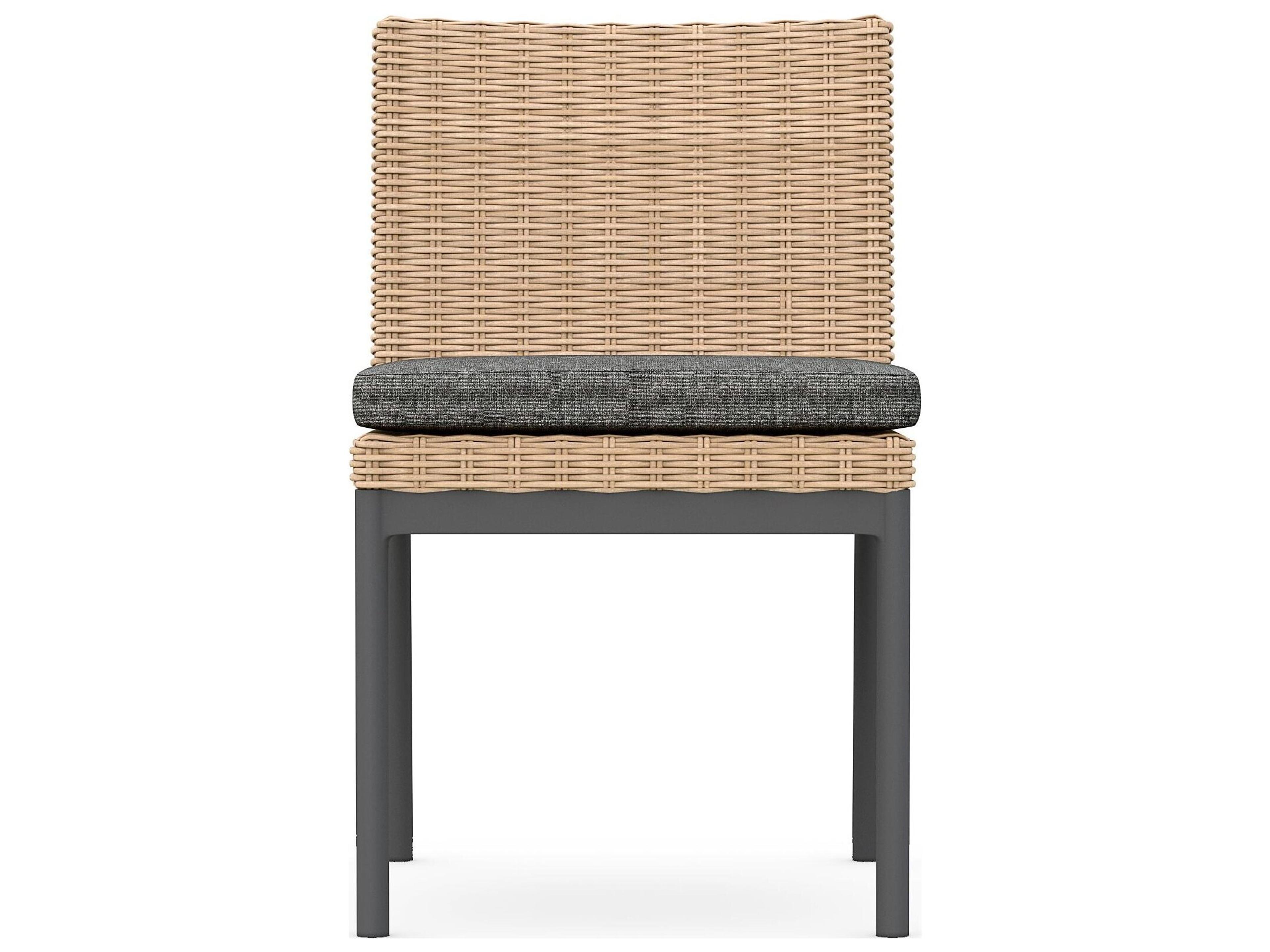 Azzurro Living Terra Natural All-Weather Wicker Patio Dining Side Chair with Midnight Cushion