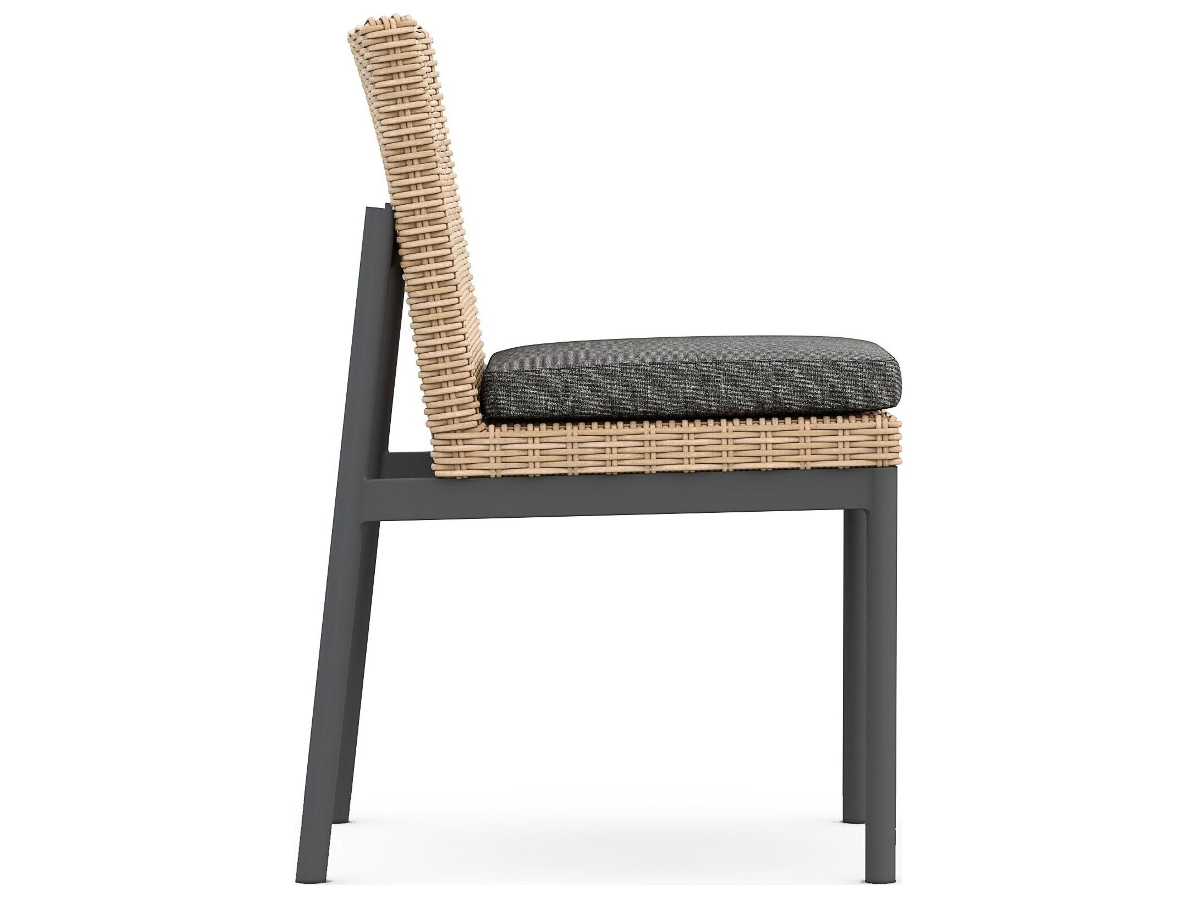 Azzurro Living Terra Natural All-Weather Wicker Patio Dining Side Chair with Midnight Cushion