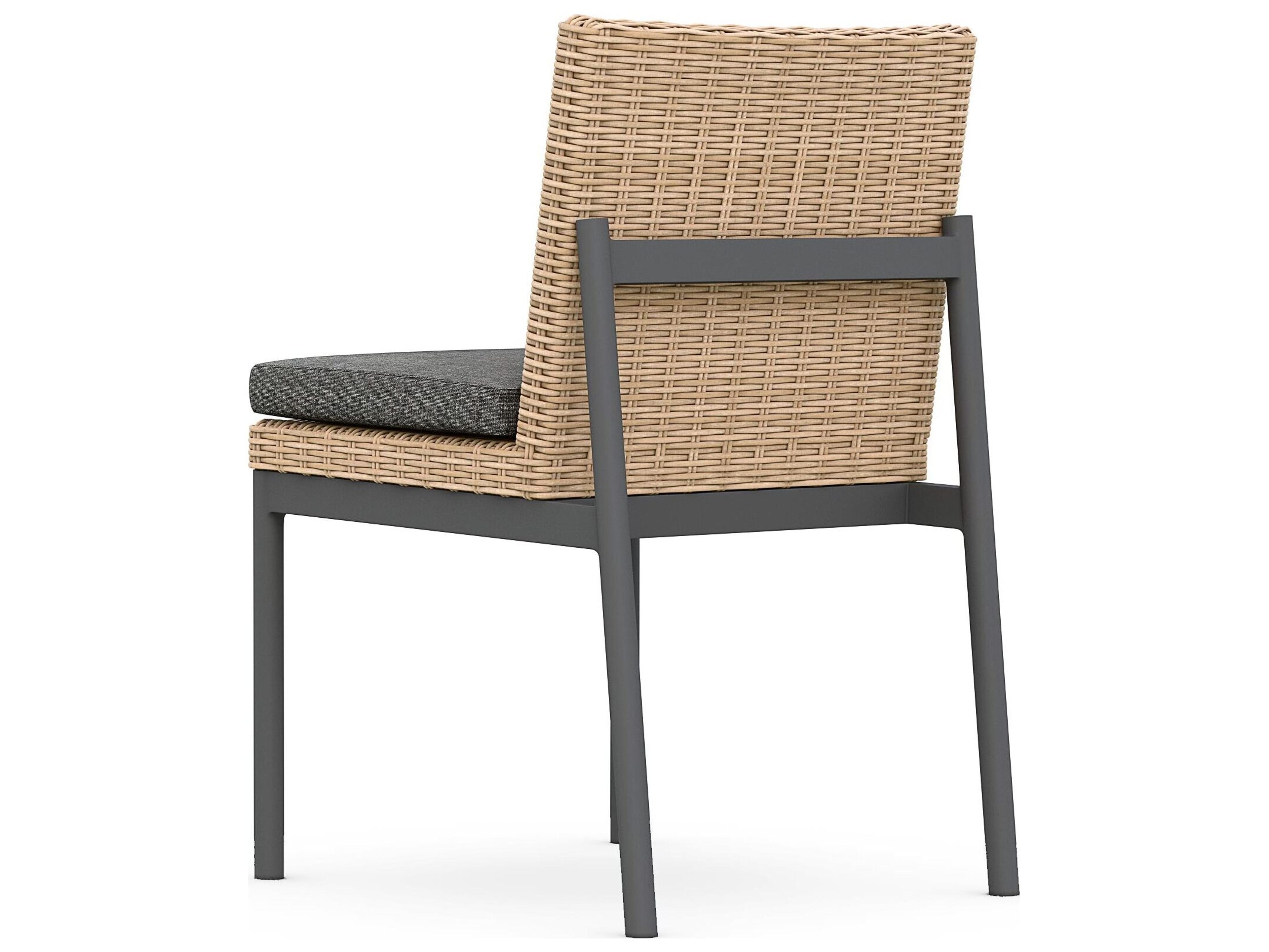 Azzurro Living Terra Natural All-Weather Wicker Patio Dining Side Chair with Midnight Cushion