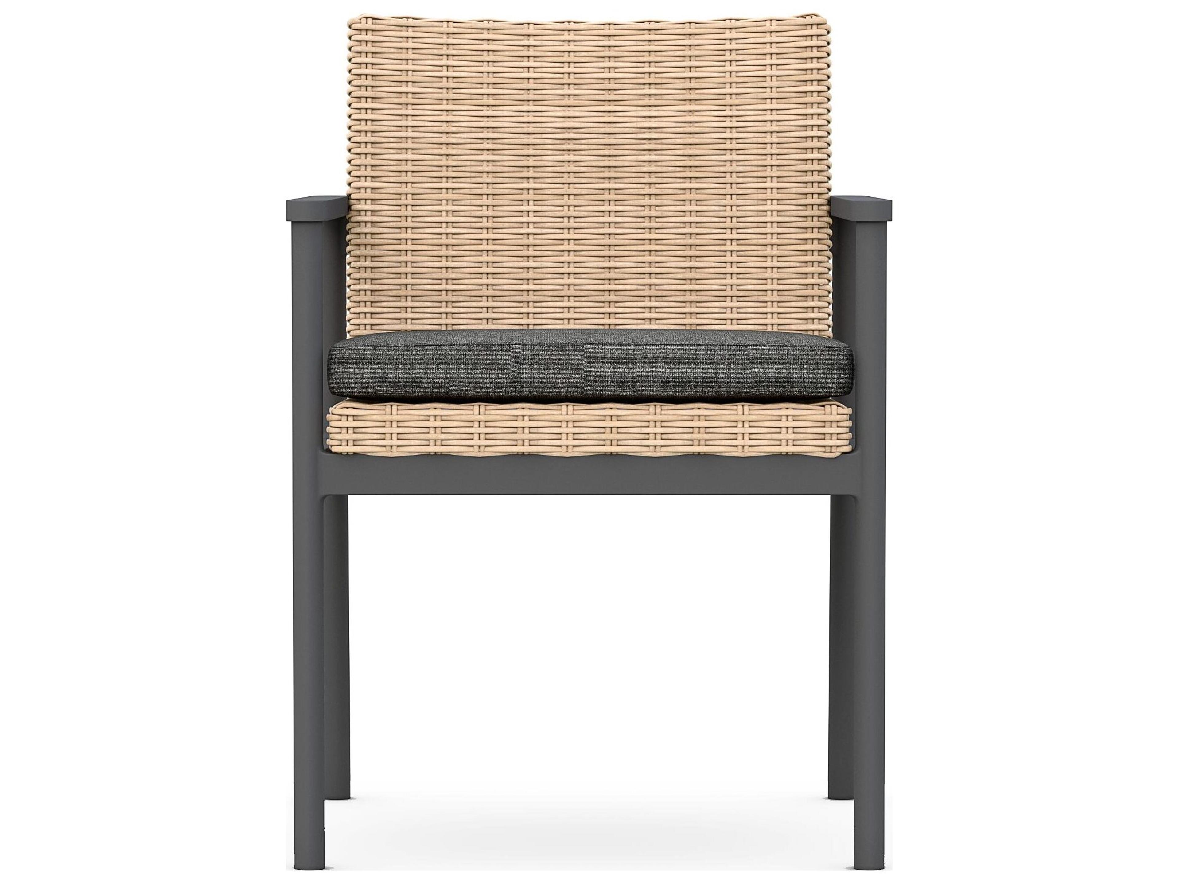 Azzurro Living Terra Natural All-Weather Wicker Outdoor Patio Dining Arm Chair with Midnight Cushion