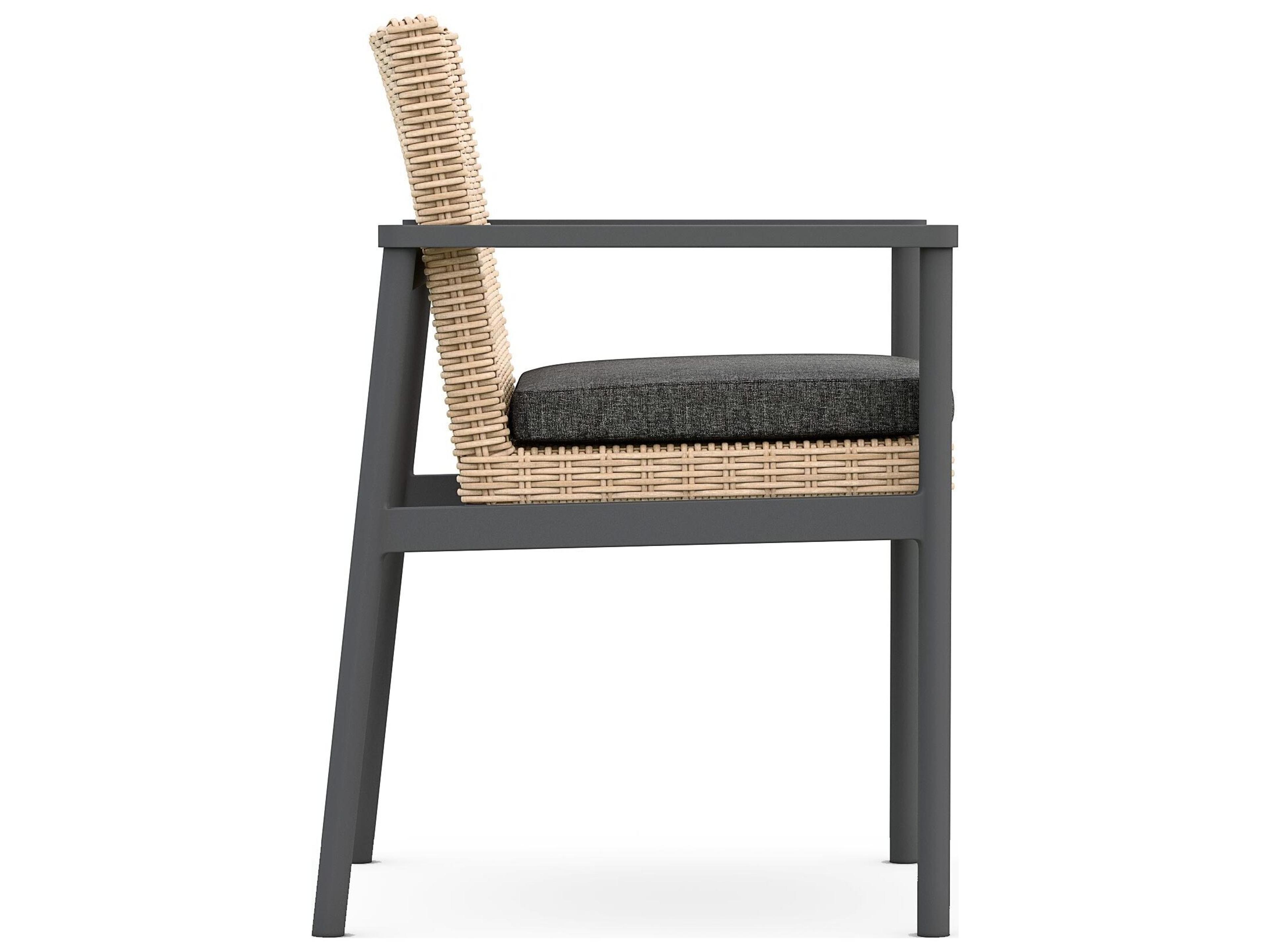 Azzurro Living Terra Natural All-Weather Wicker Outdoor Patio Dining Arm Chair with Midnight Cushion