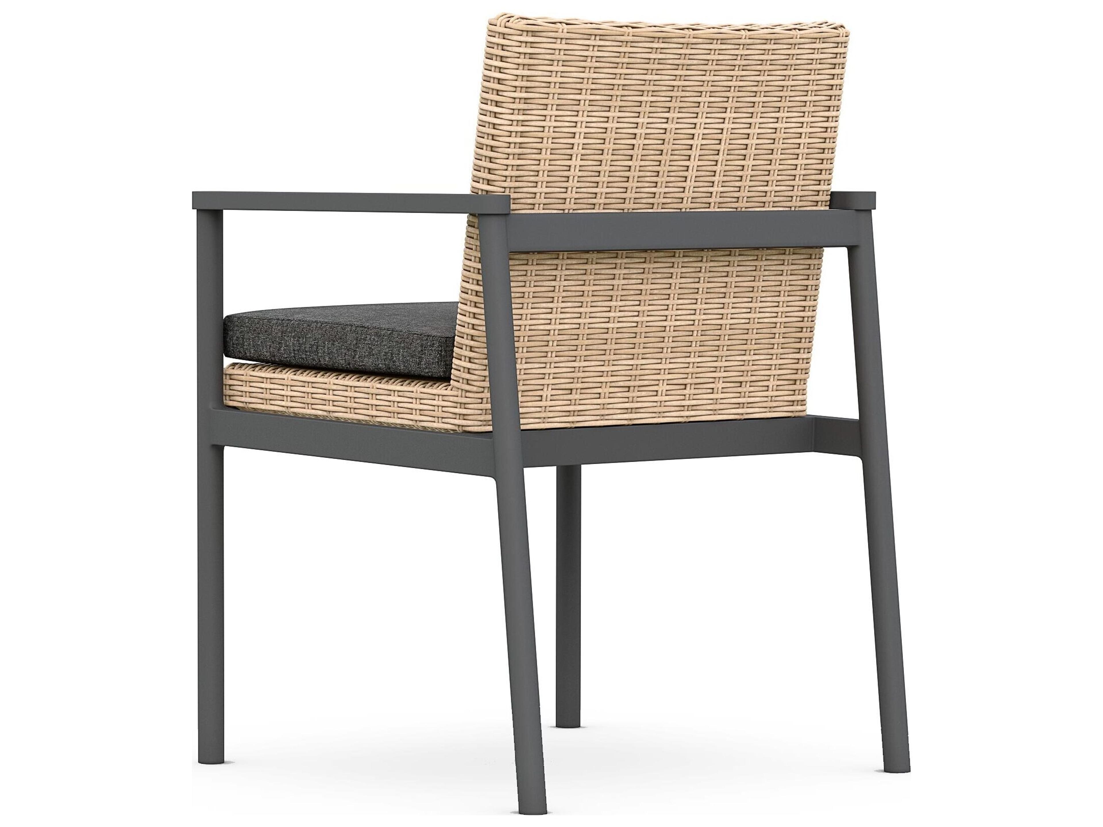 Azzurro Living Terra Natural All-Weather Wicker Outdoor Patio Dining Arm Chair with Midnight Cushion