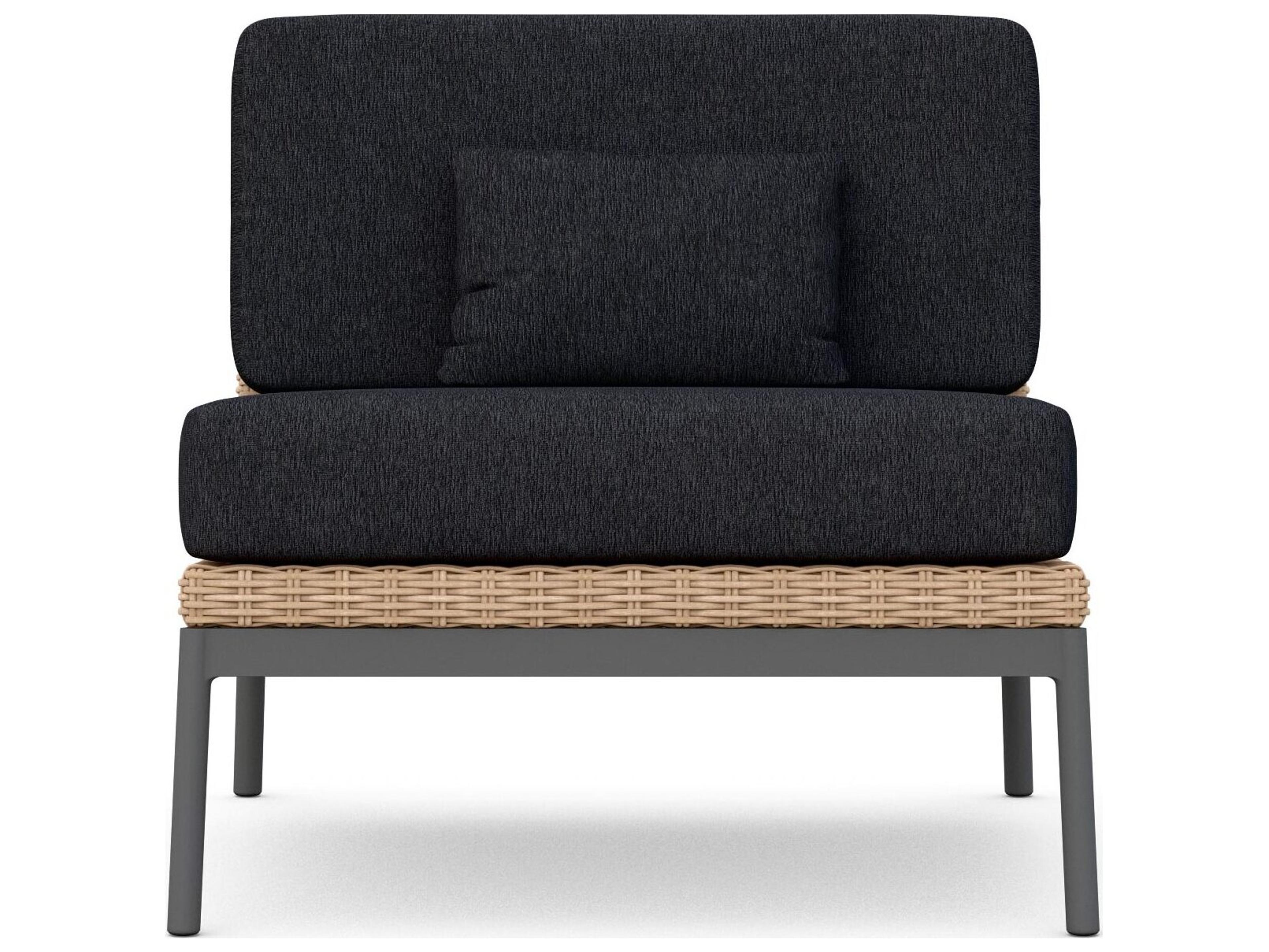 Azzurro Living Terra Natural All-Weather Wicker Modular Patio Lounge Chair with Midnight Cushion