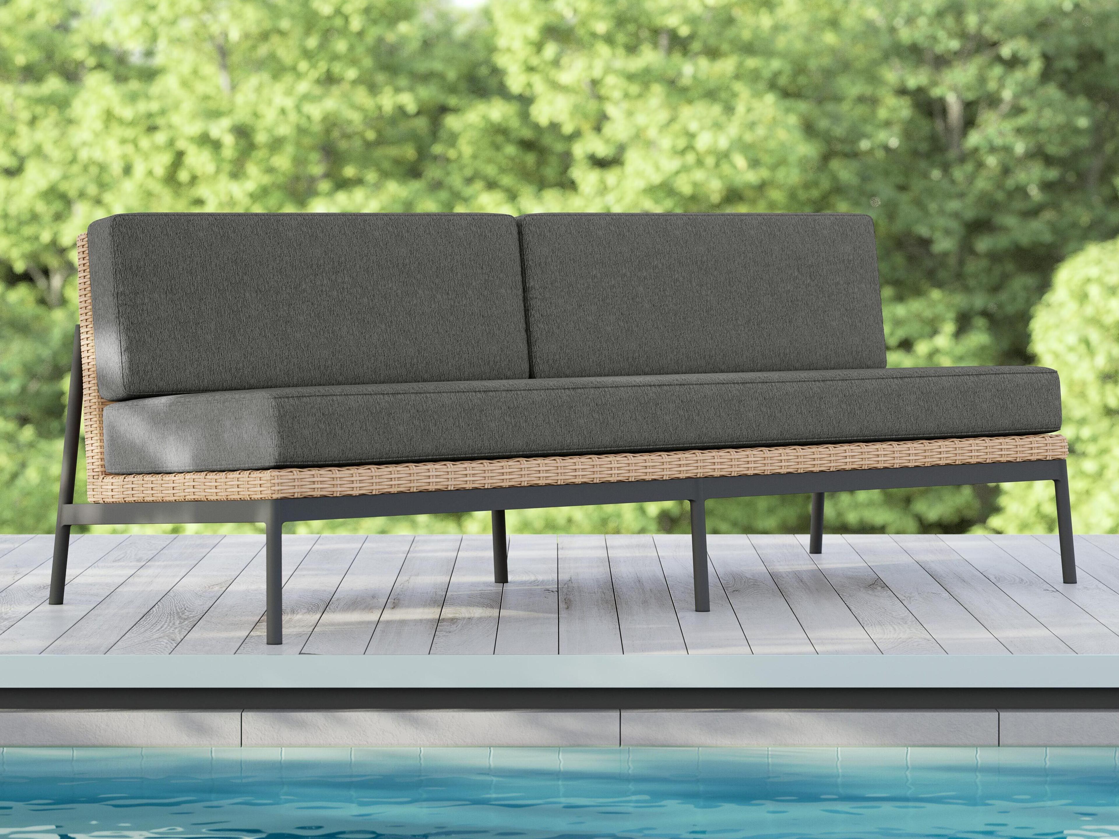 Azzurro Living Terra Natural All-Weather Wicker Patio Sofa with Midnight Cushion
