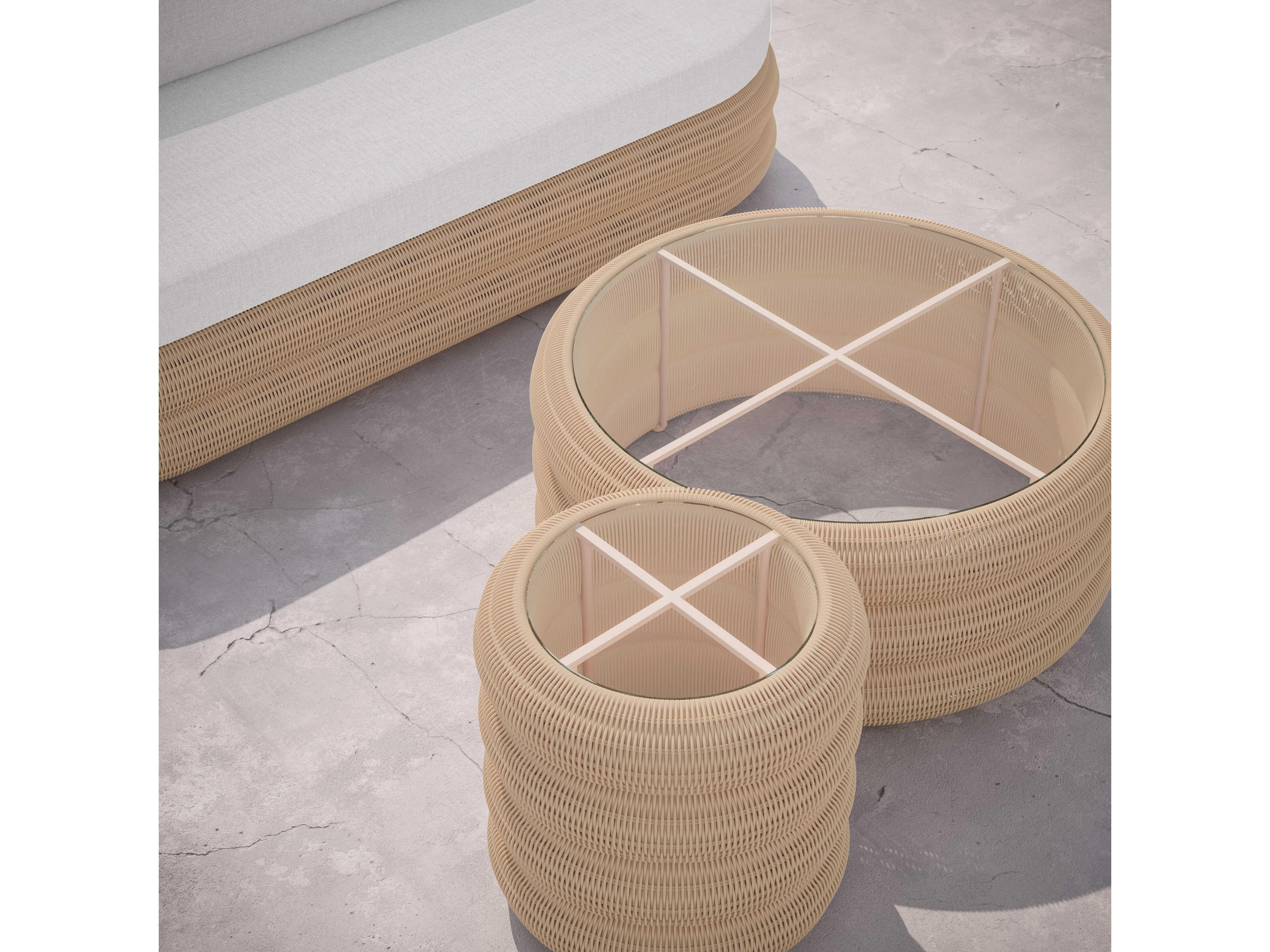 Azzurro Living Texoma Almond All-weather Wicker Round Coffee Table