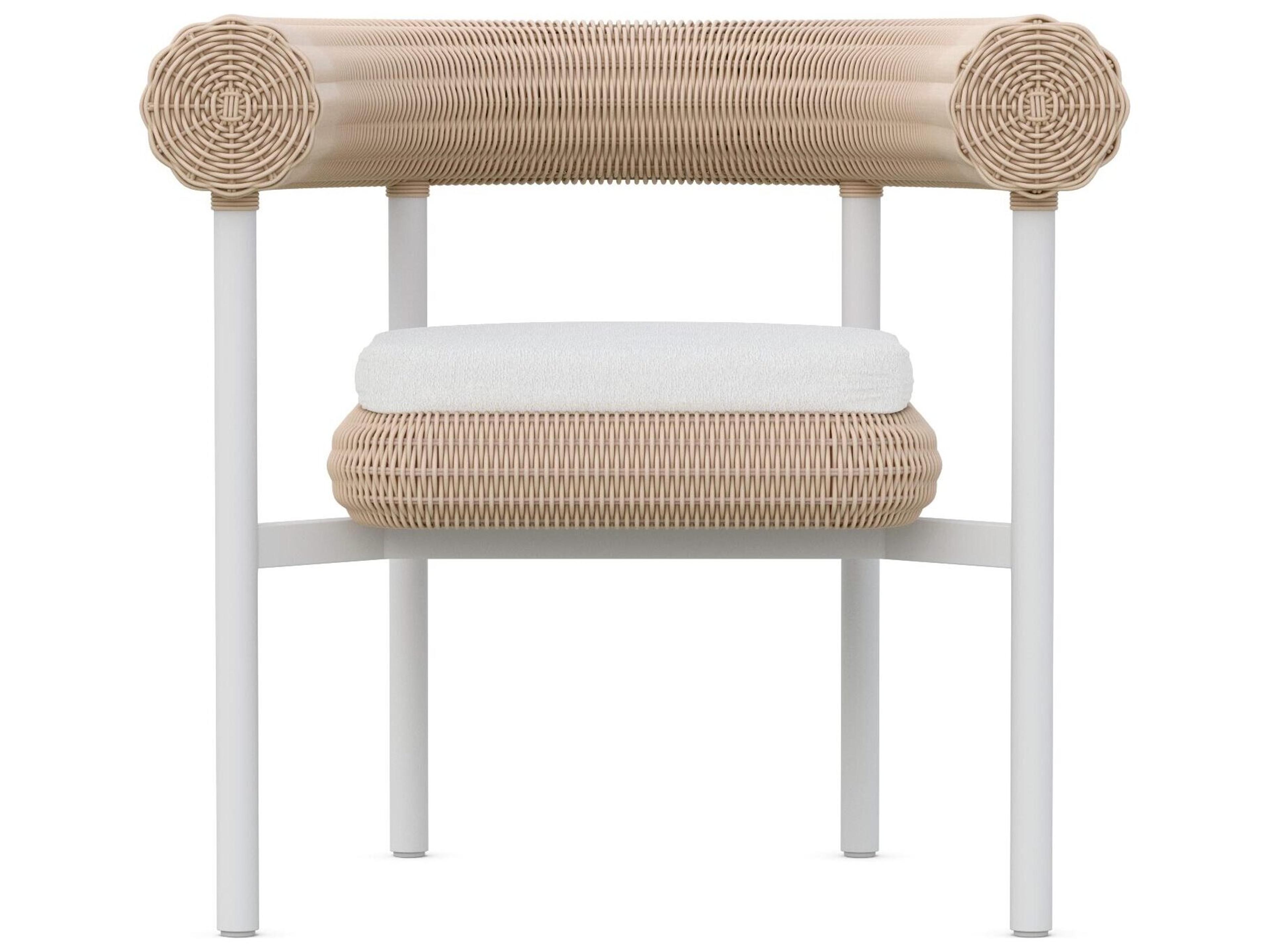 Azzurro Living Texoma Almond All-Weather Wicker Patio Dining Arm Chair with Cloud Cushion