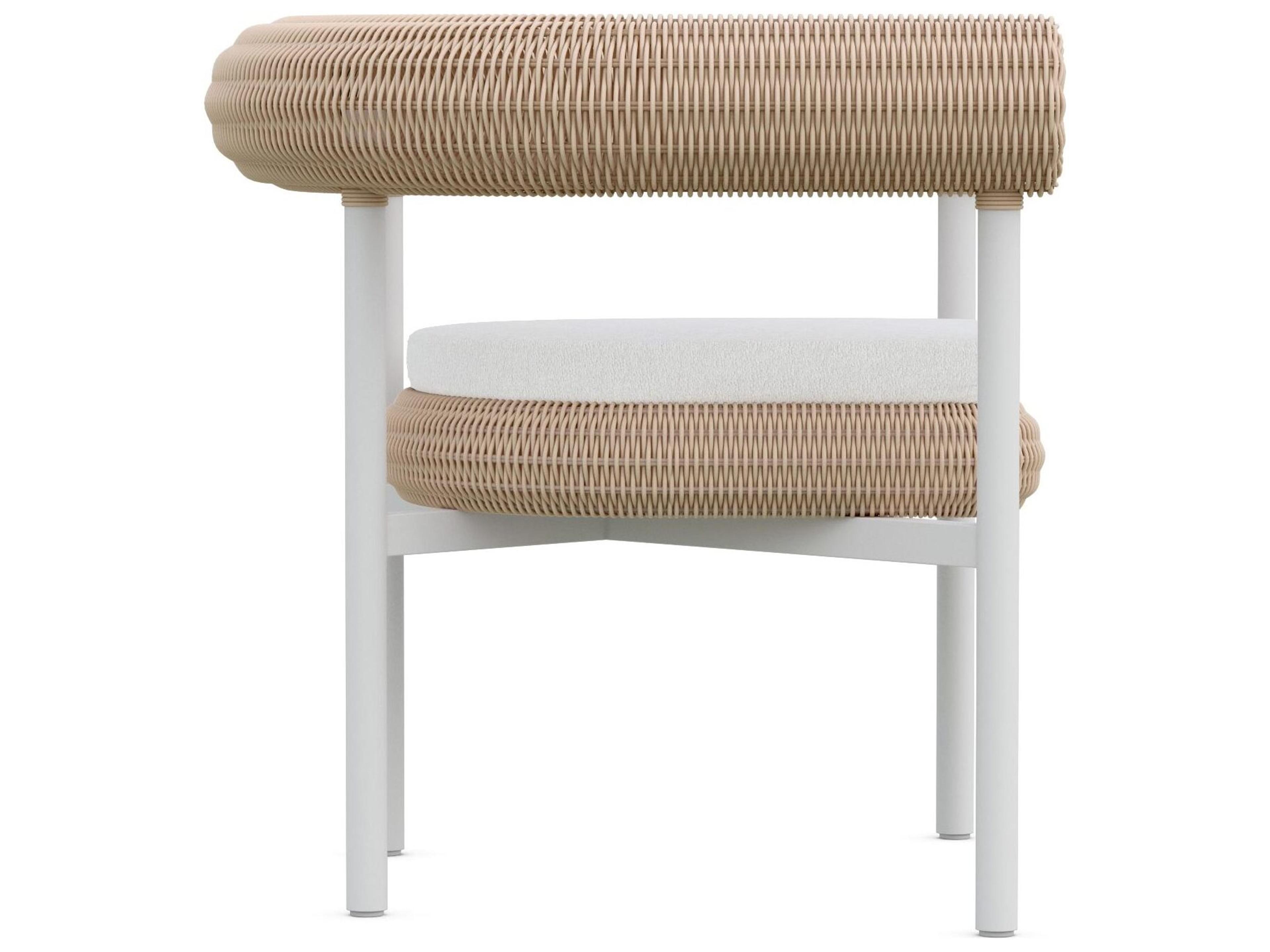 Azzurro Living Texoma Almond All-Weather Wicker Patio Dining Arm Chair with Cloud Cushion