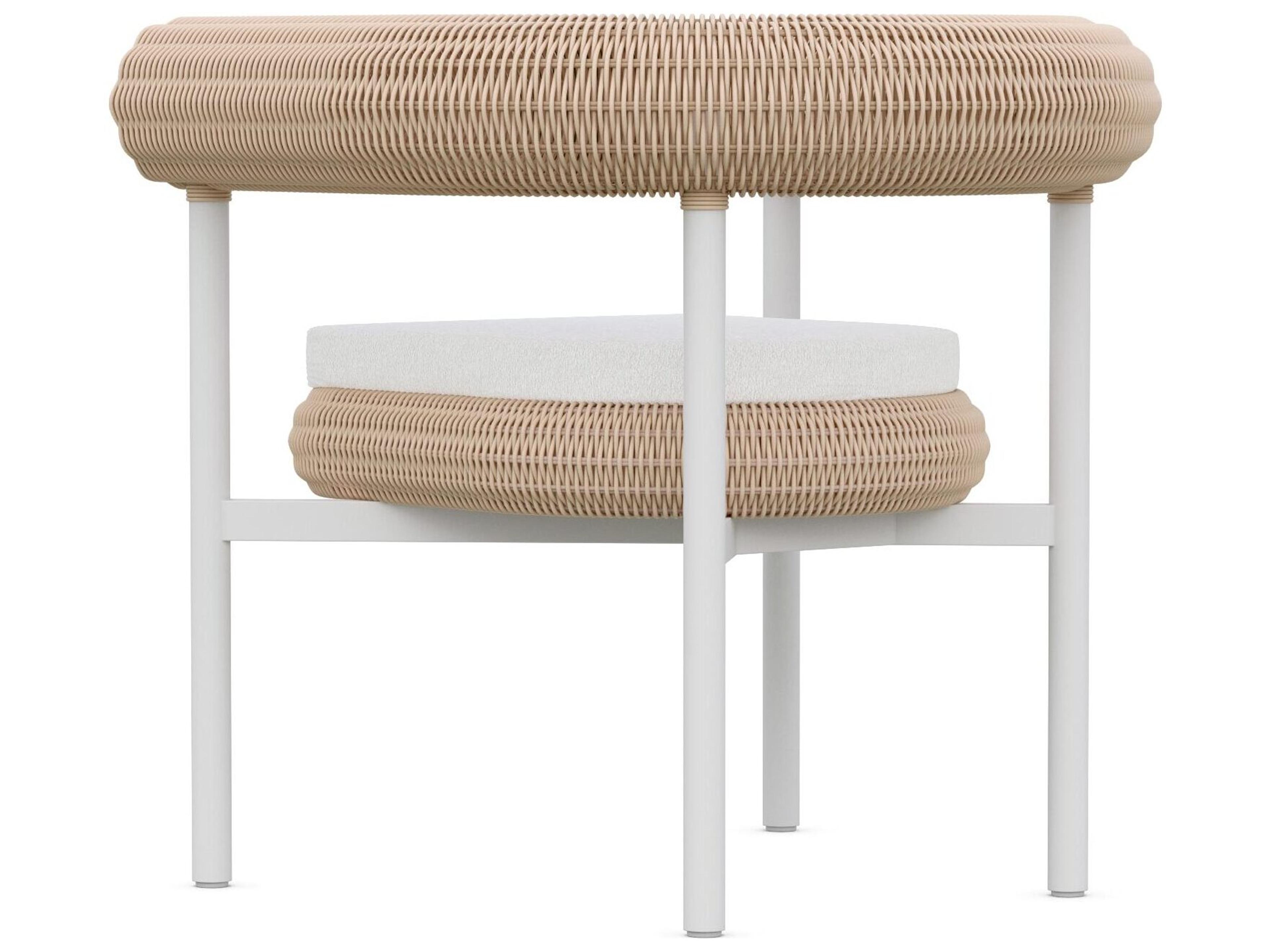 Azzurro Living Texoma Almond All-Weather Wicker Patio Dining Arm Chair with Cloud Cushion