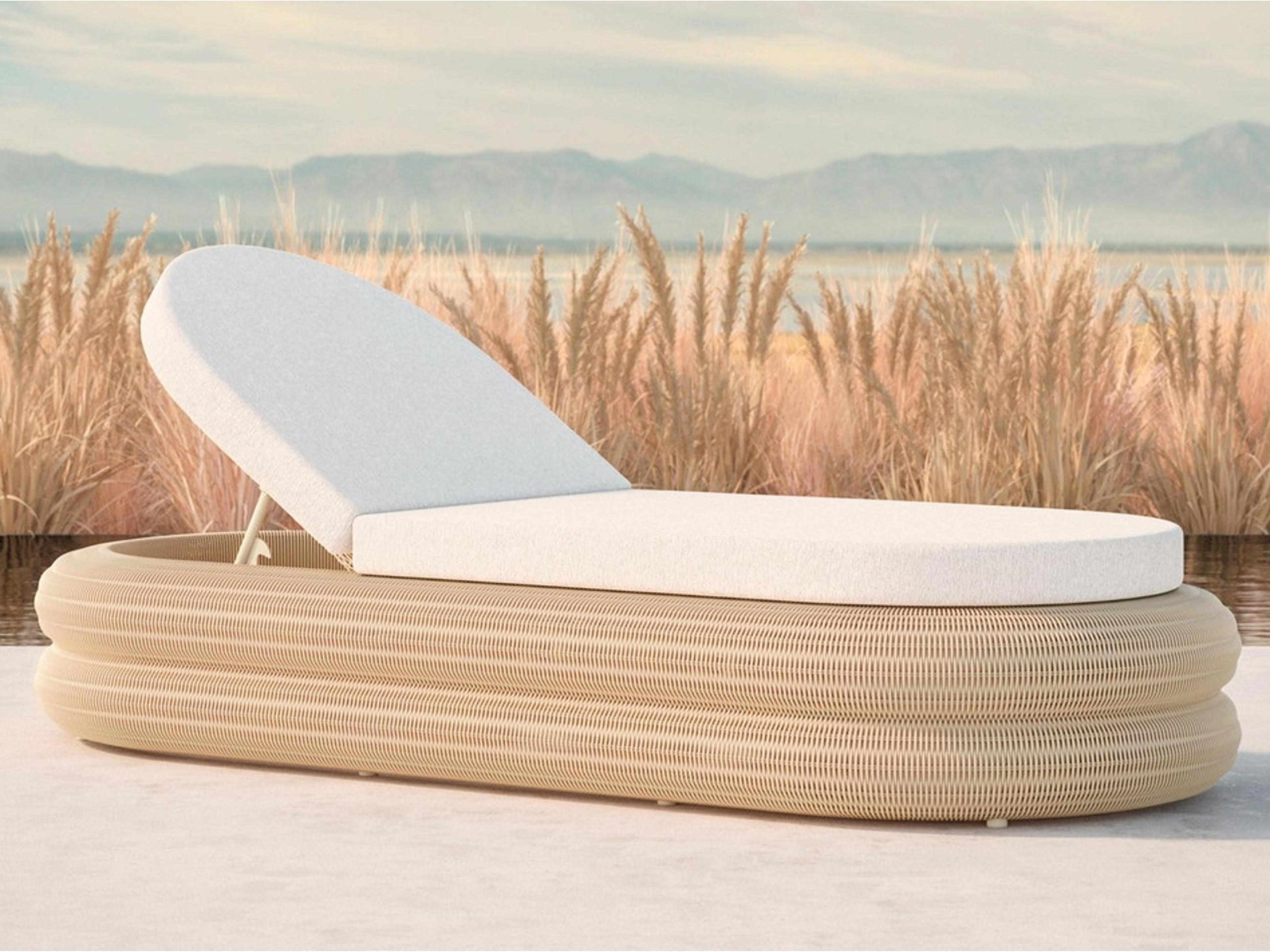 Azzurro Living Texoma Almond All-Weather Wicker Outdoor Patio Chaise Lounge with Cloud Cushion