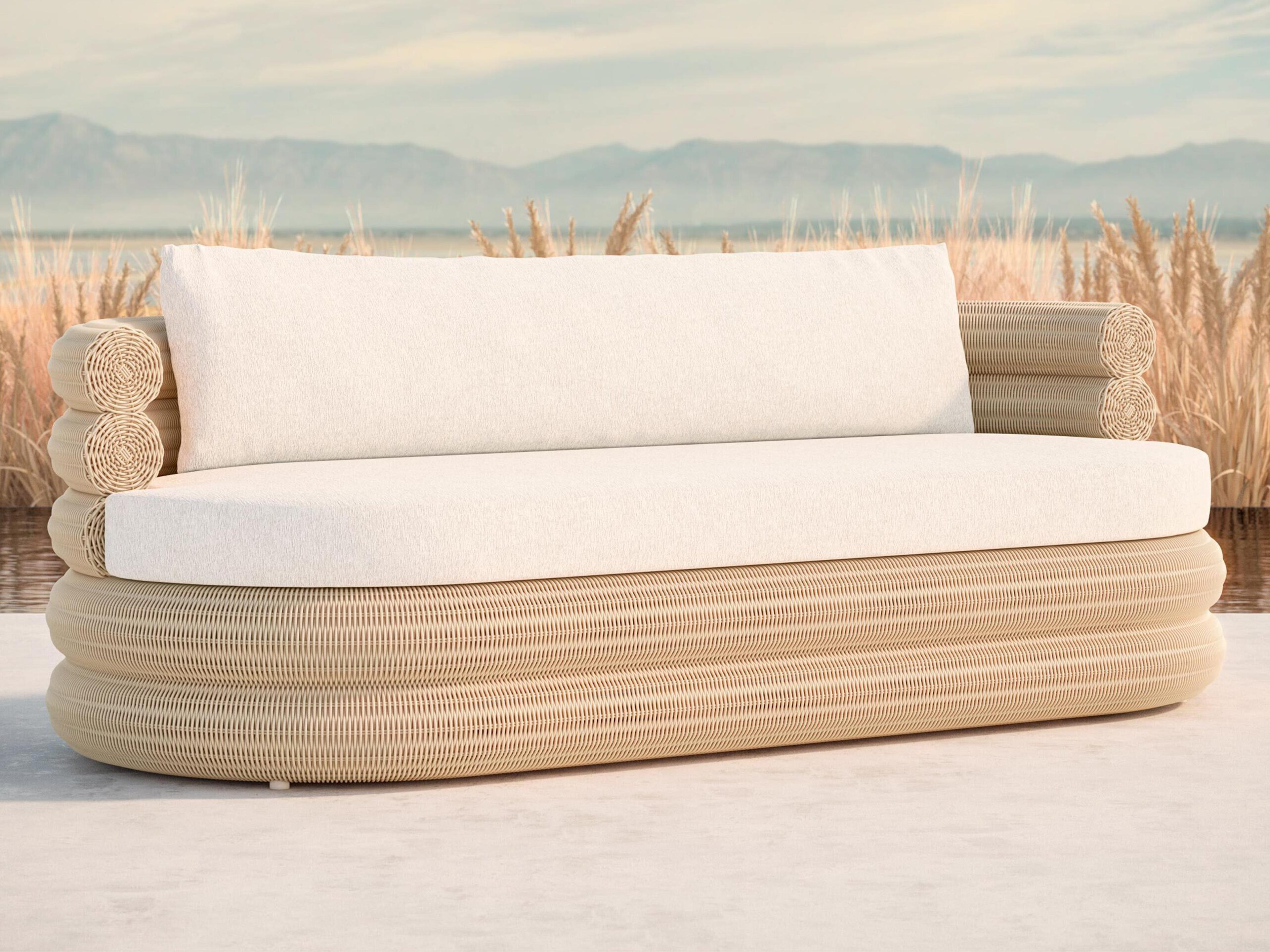 Azzurro Living Texoma Almond All-Weather Wicker Outdoor Sofa with Cloud Cushion