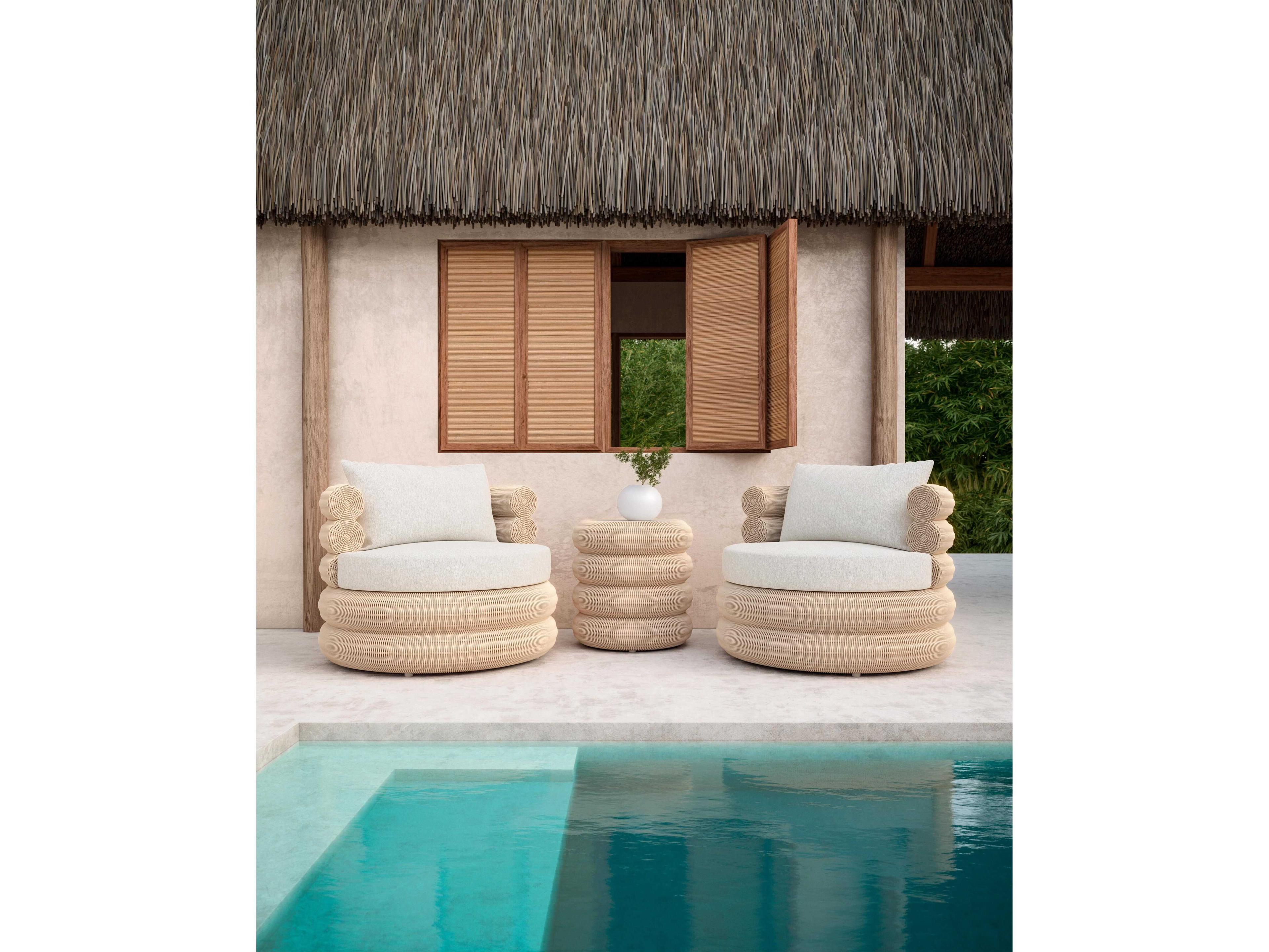 Azzurro Living Texoma Almond All-weather Wicker Round End Table