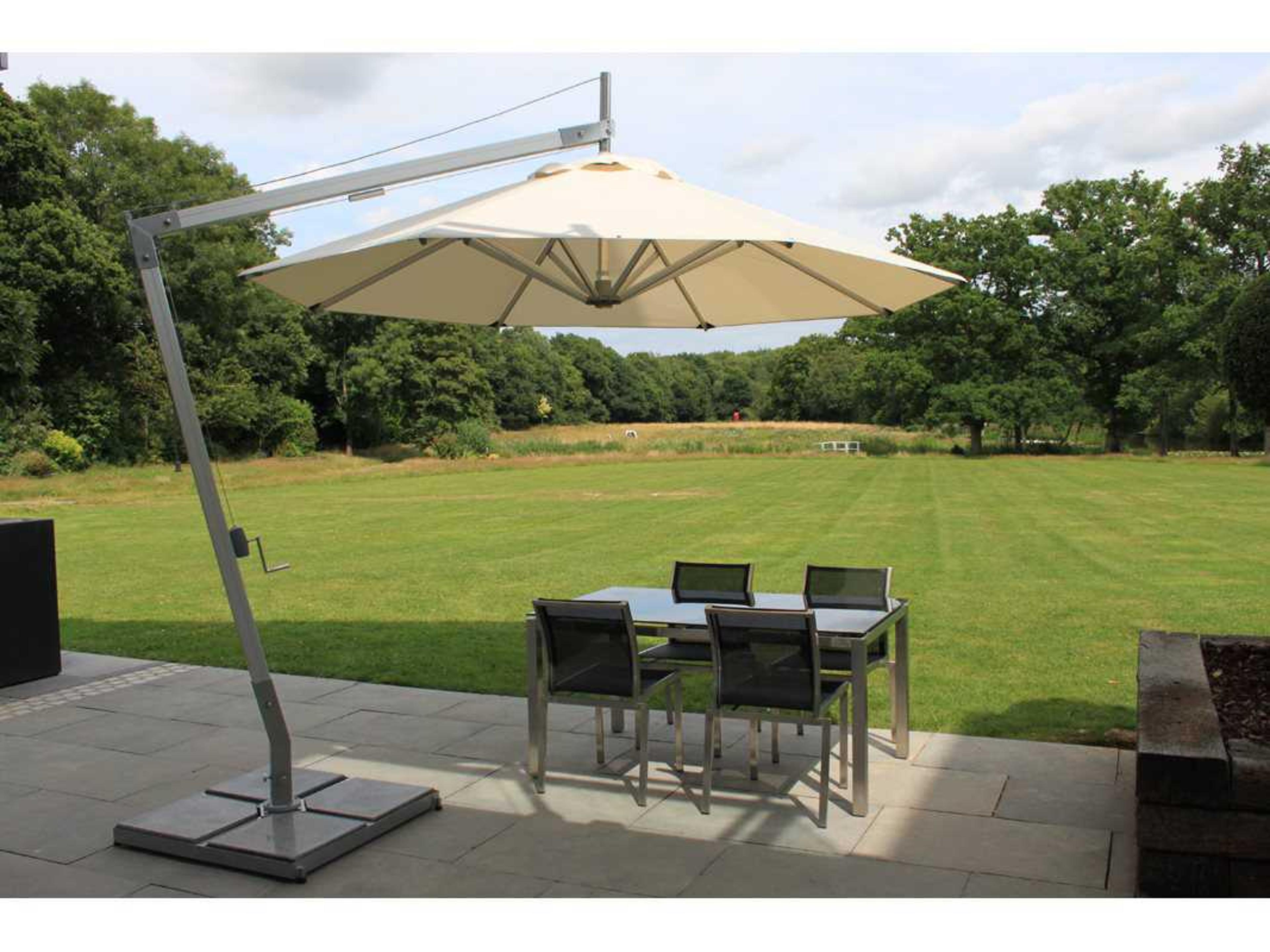 Bambrella Santa Ana Sidewind 10 Foot Round Crank Lift Manual Tilt Cantilever Outdoor Umbrella