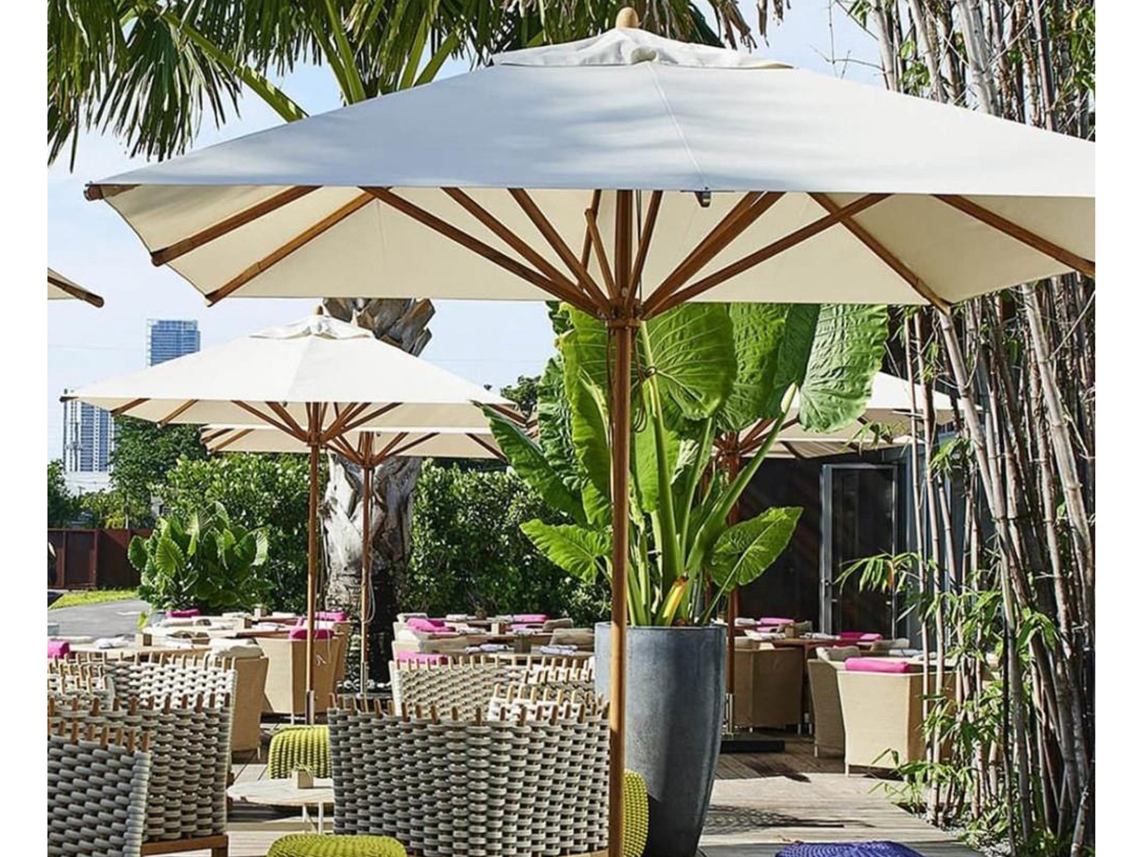 Bambrella Levante Wood 10 Foot Square Pulley Lift Patio Umbrella