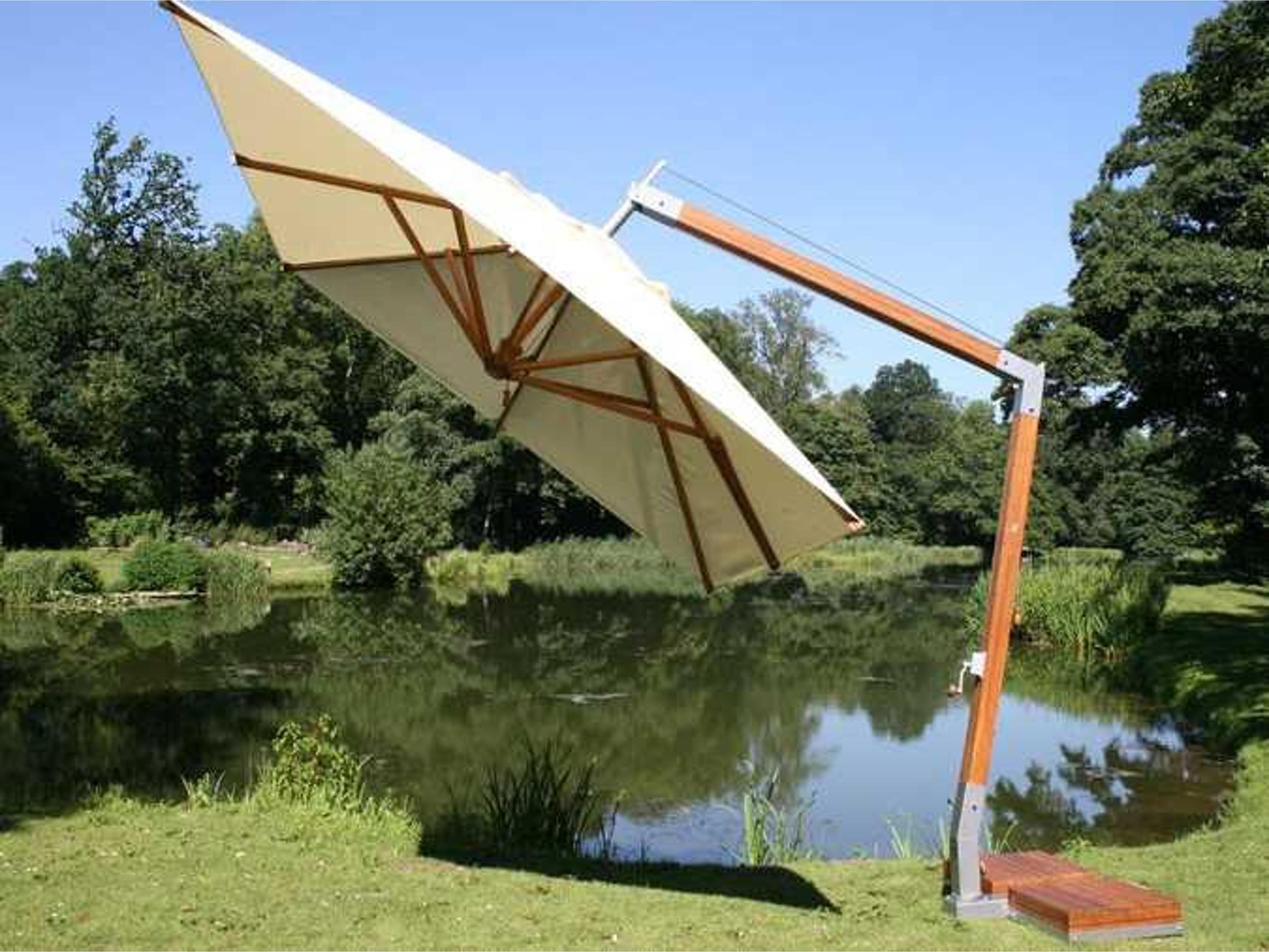 Bambrella Levante Sidewind 10 Foot Square Crank Lift Manual Tilt Cantilever Outdoor Patio Umbrella