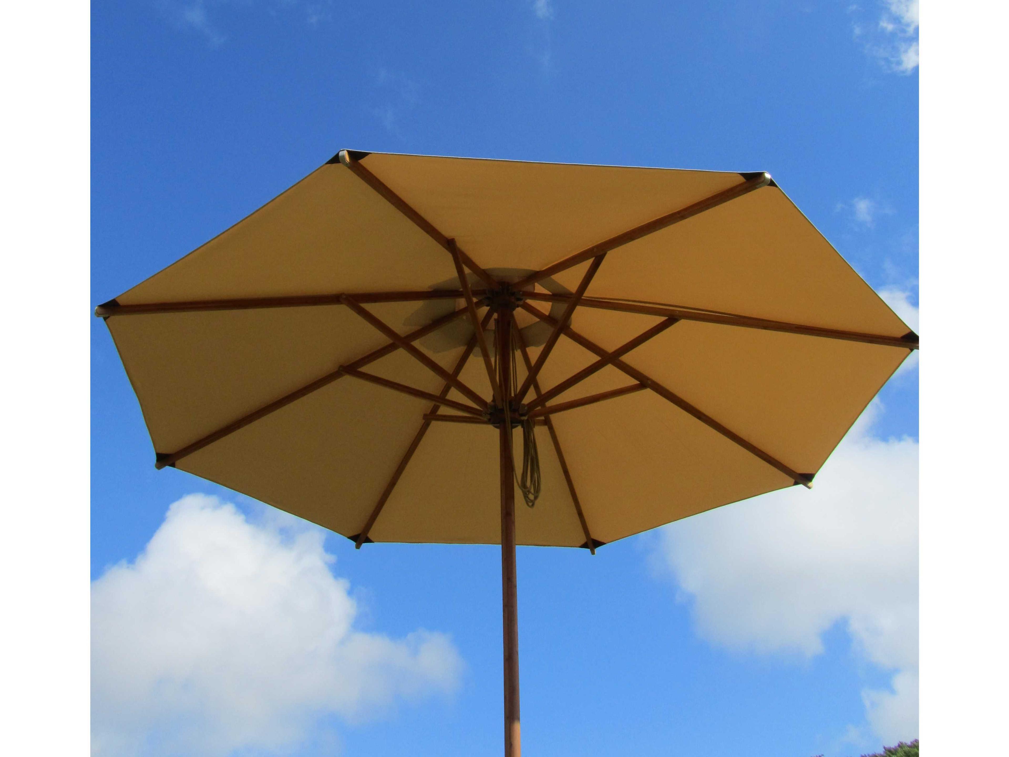 Bambrella Levante Wood 11.5 Foot Round Pulley Lift Outdoor Patio Umbrella