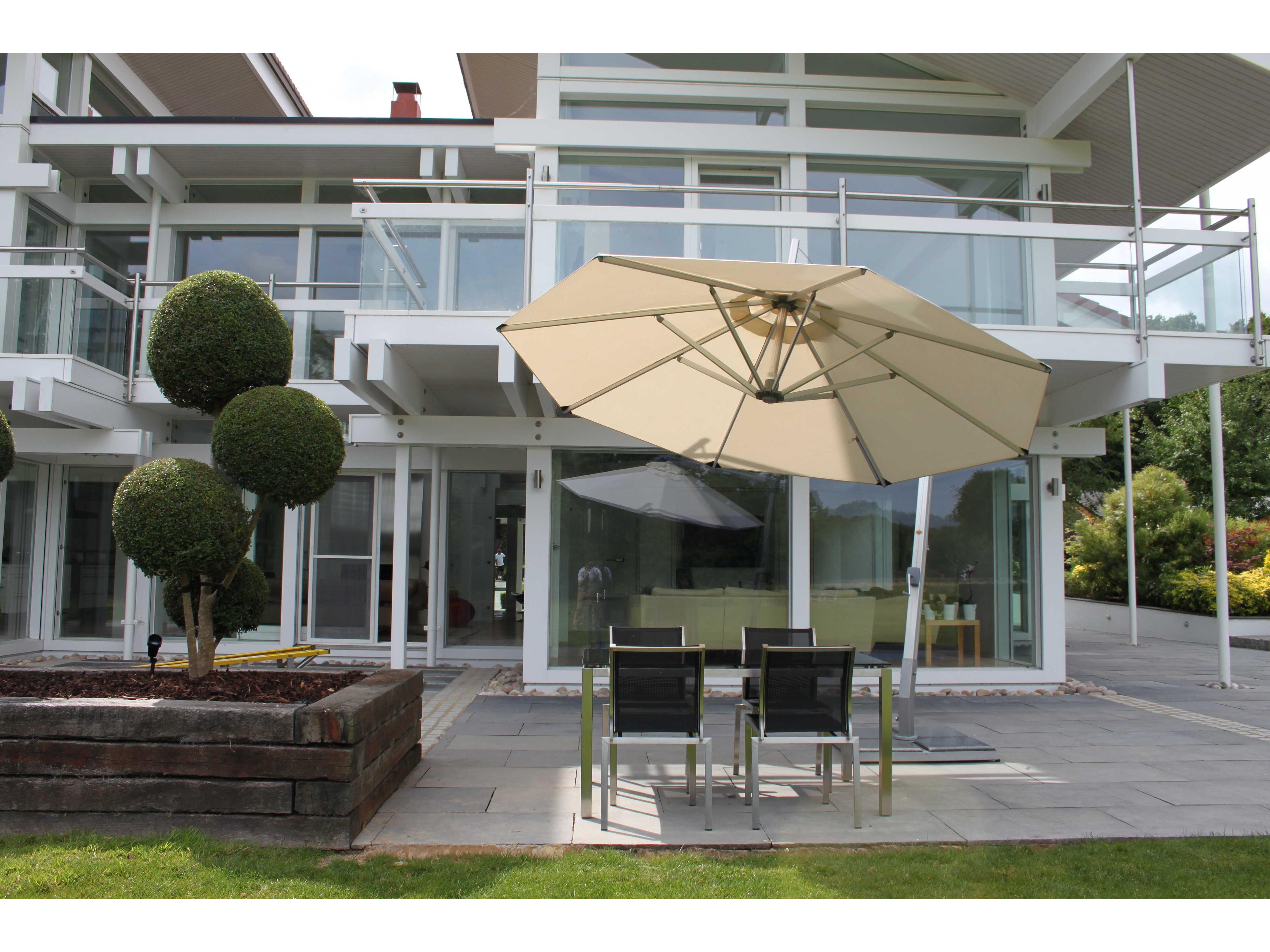 Bambrella Hurricane Side Wind 11.5’ Round Crank Lift Manual Tilt Cantilever Patio Umbrella