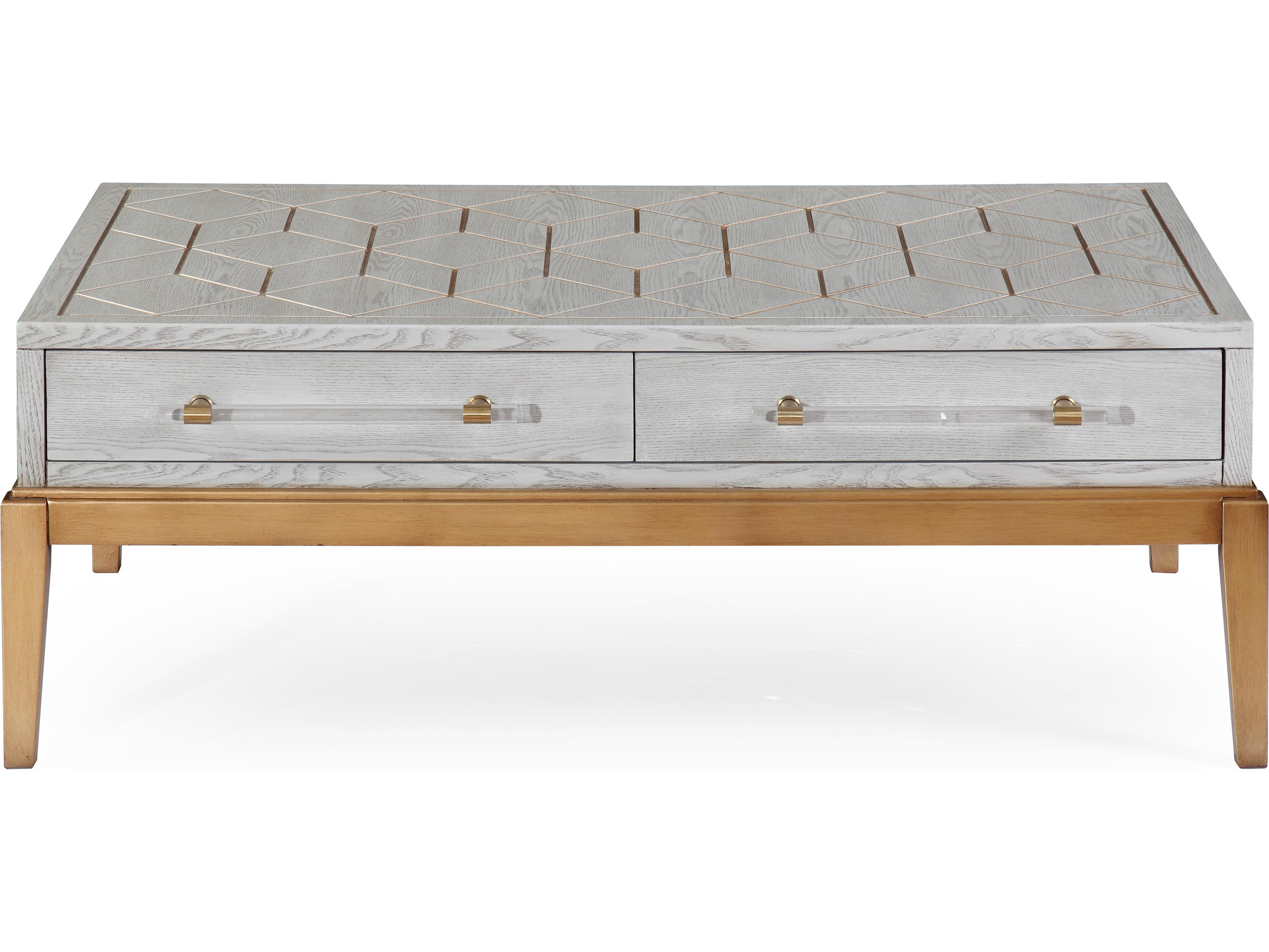 Rectangular Wood Gray Veneer With Gold Accent Cocktail Table